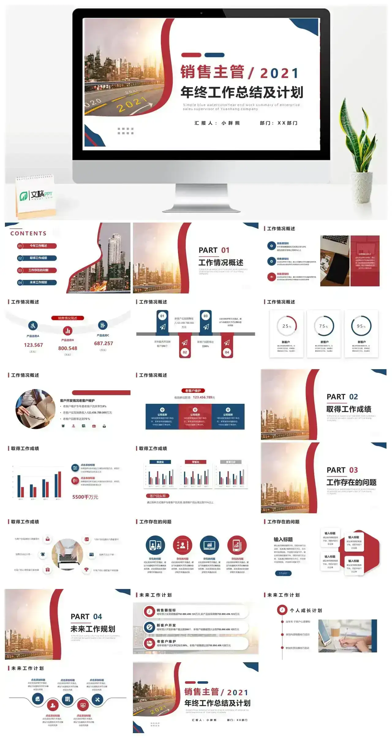 简约商务销售主管年终工作总结及计划PPT模版