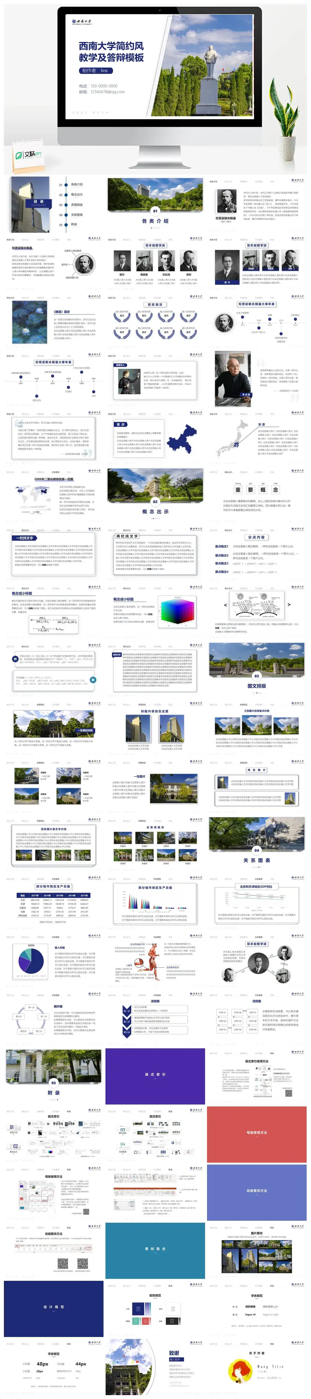 西南大学答辩模板通用答辩PPT模板