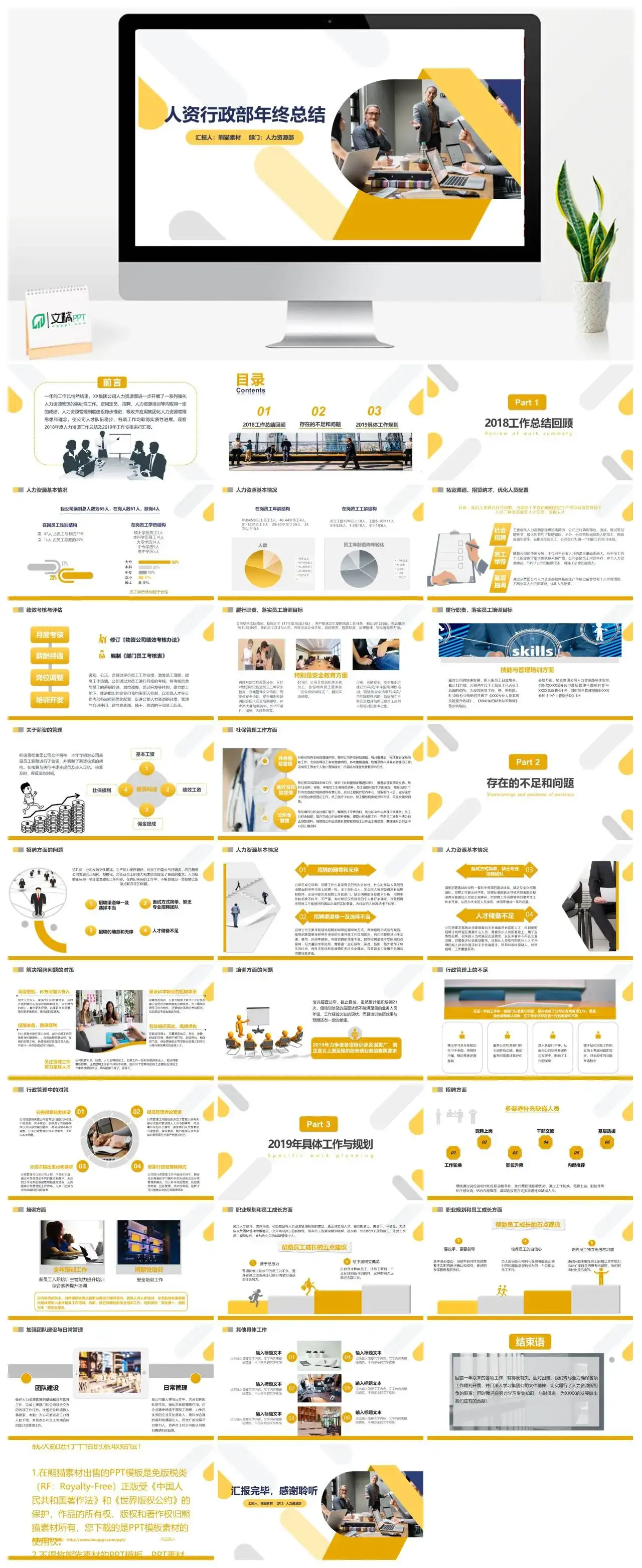 2019人力资源部行政部年终工作总结暨新年计划PPT模板