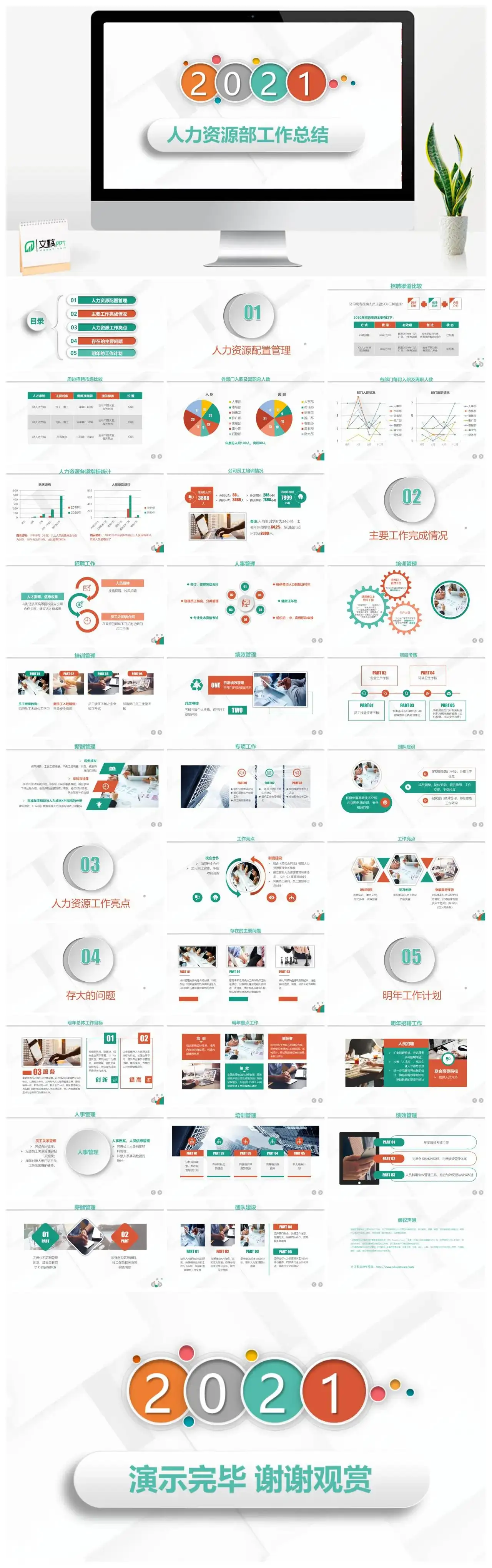 2021企业人力资源部行政管理招聘工作年终总结PPT模板 2021企业人力资源部行政管理招聘工作年终总结PPT模板