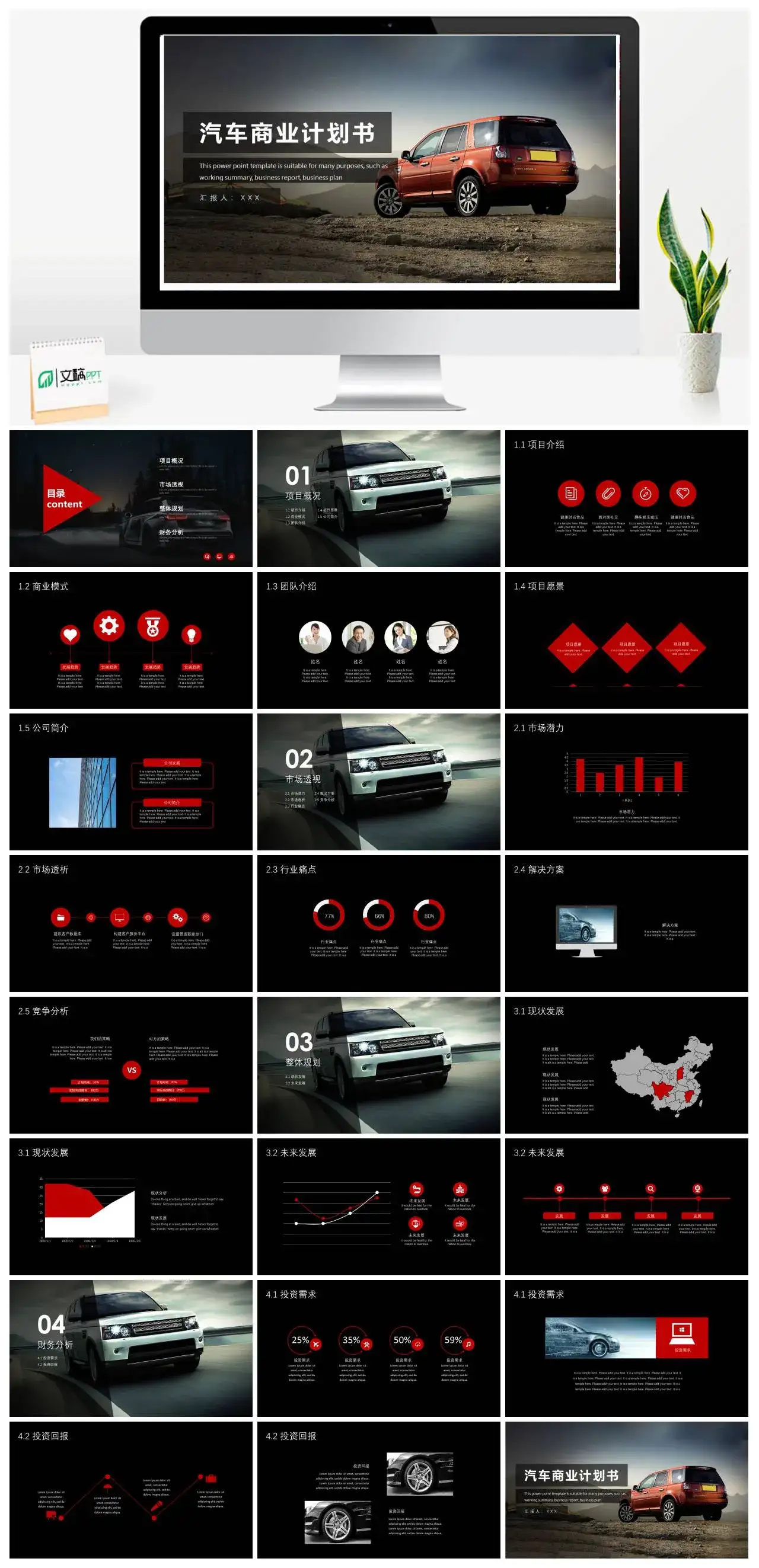 汽车商业计划书PPT模板幻灯片