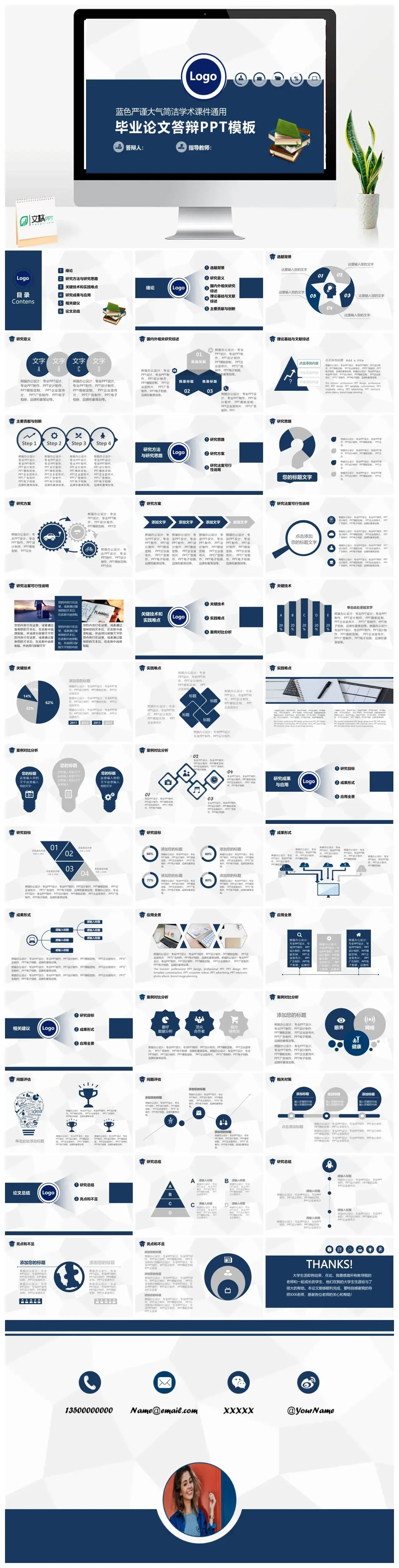 蓝色严谨大气毕业论文答辩PPT模板