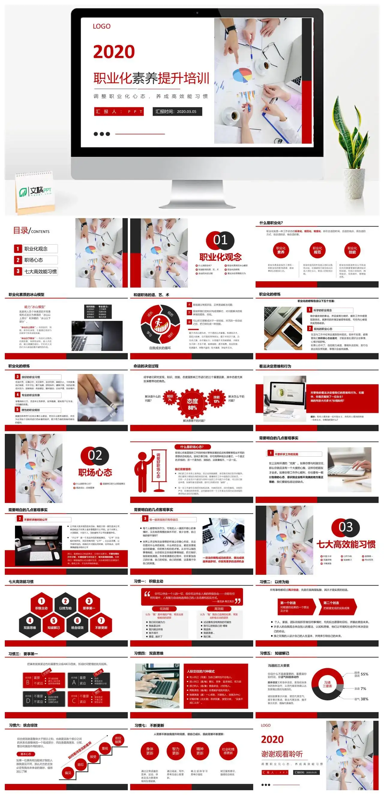 简约商务红黑职业化素养提升培训PPT模板