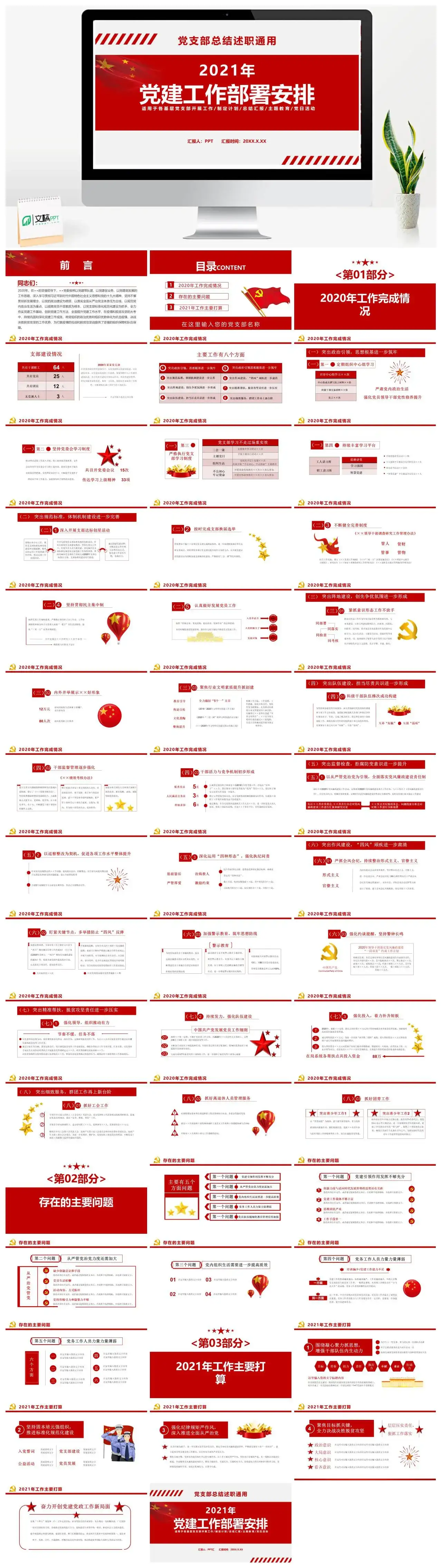 简约党政风党建工作部署安排通用PPT模板