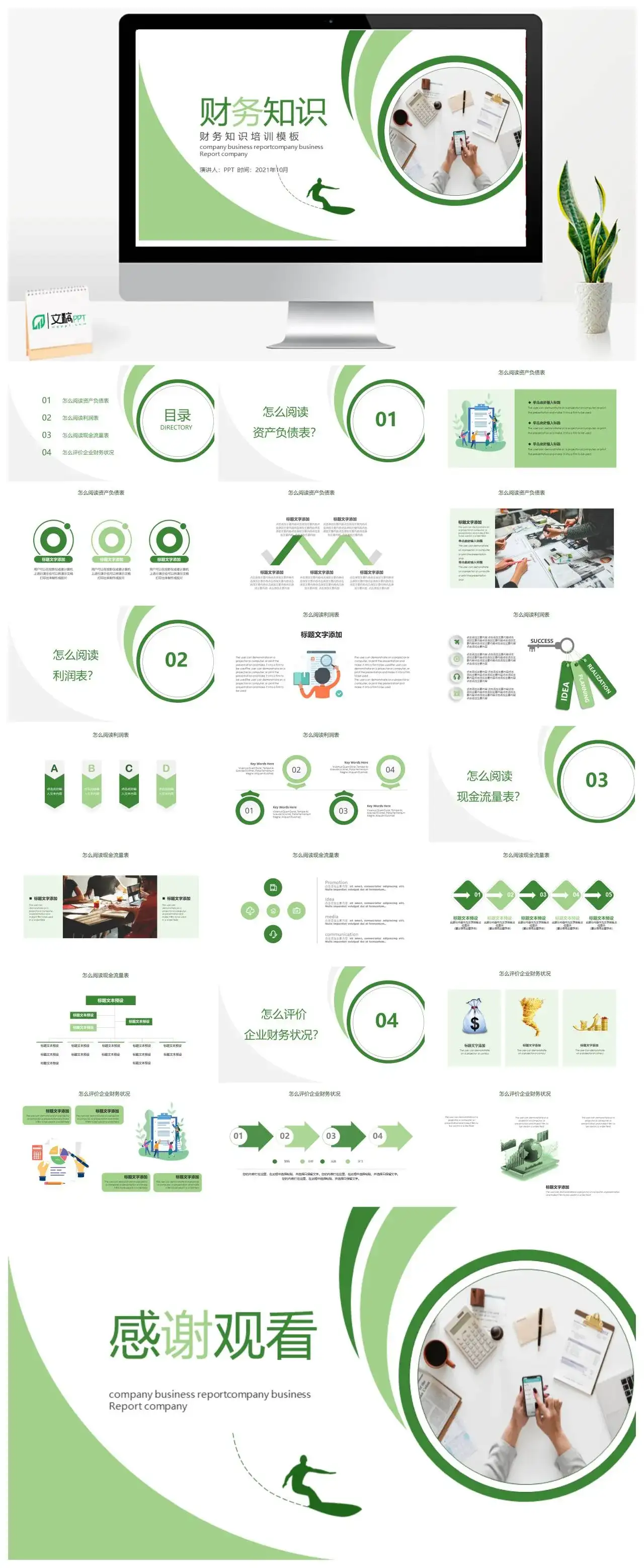 绿色商务风财务报表分析PPT模板