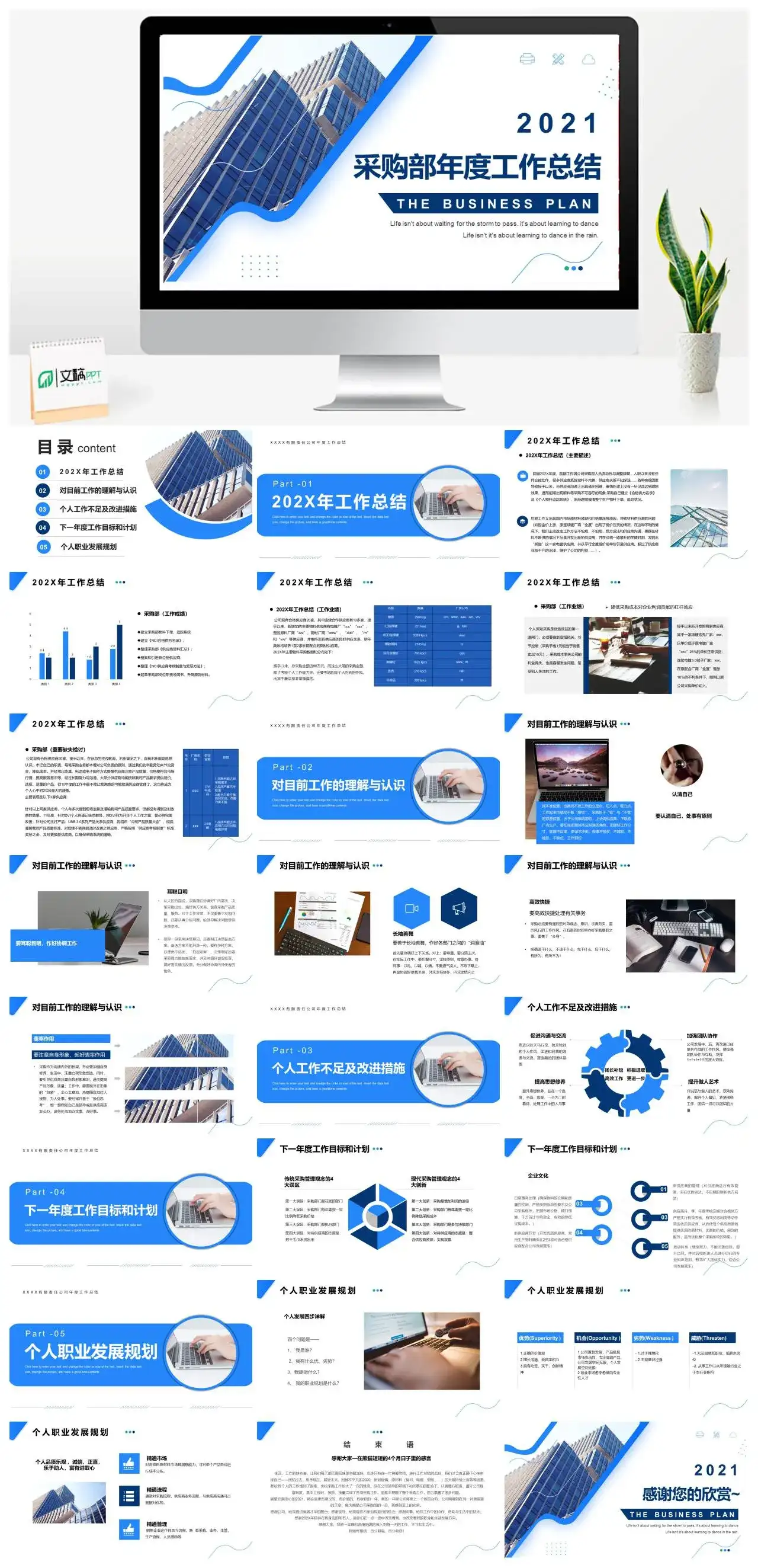 商务风采购部门年度工作总结PPT模板