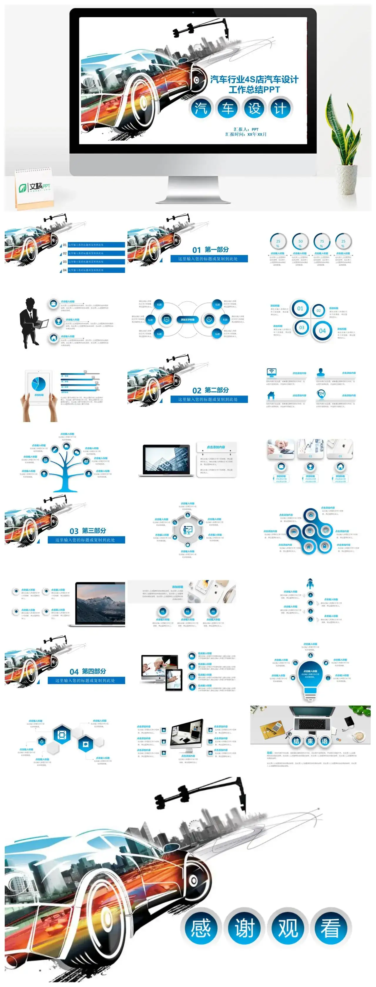 汽车行业4S店汽车设计工作总结PPT