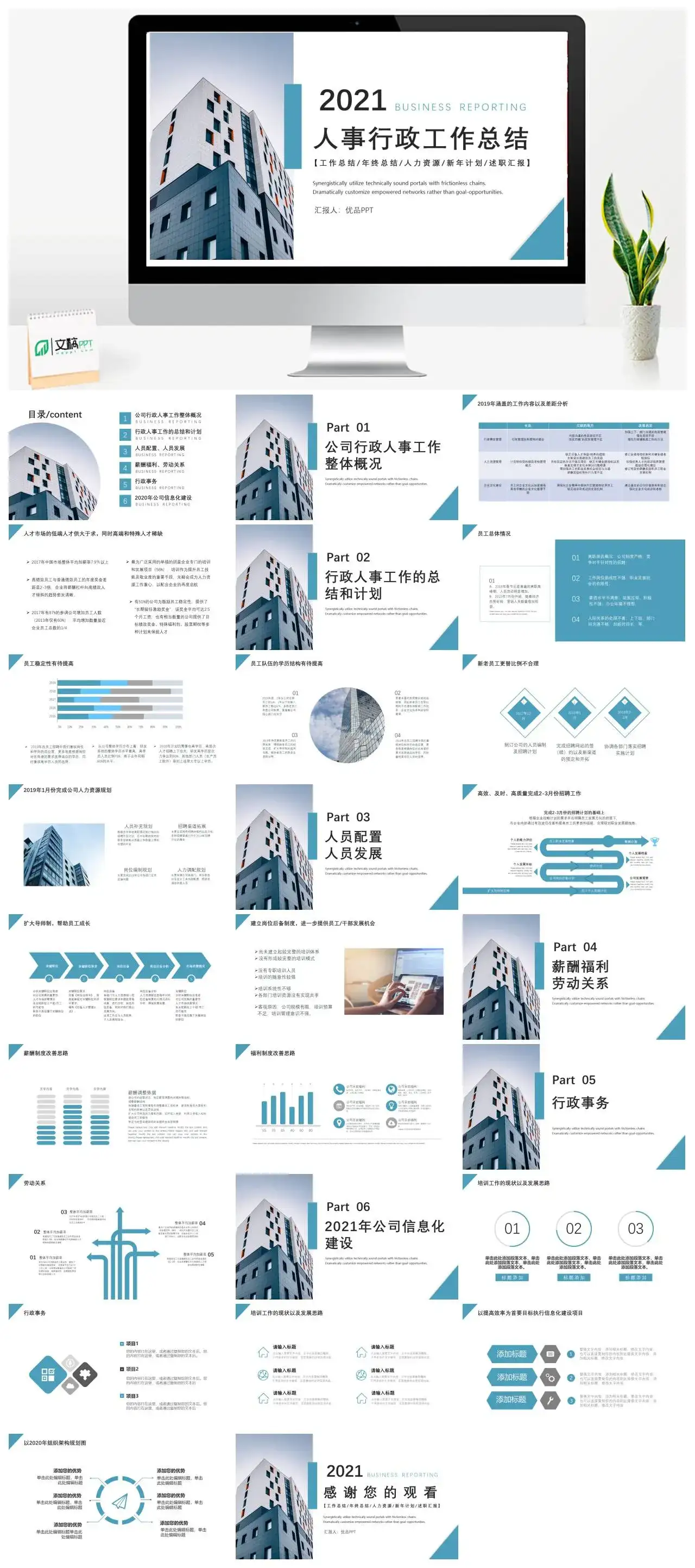 HR人事行政工作总结报告PPT模板
