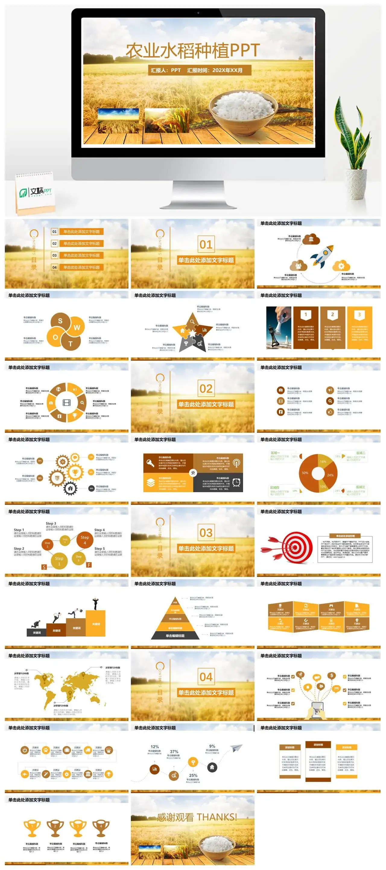 农业水稻大米粮食丰收PPT模板