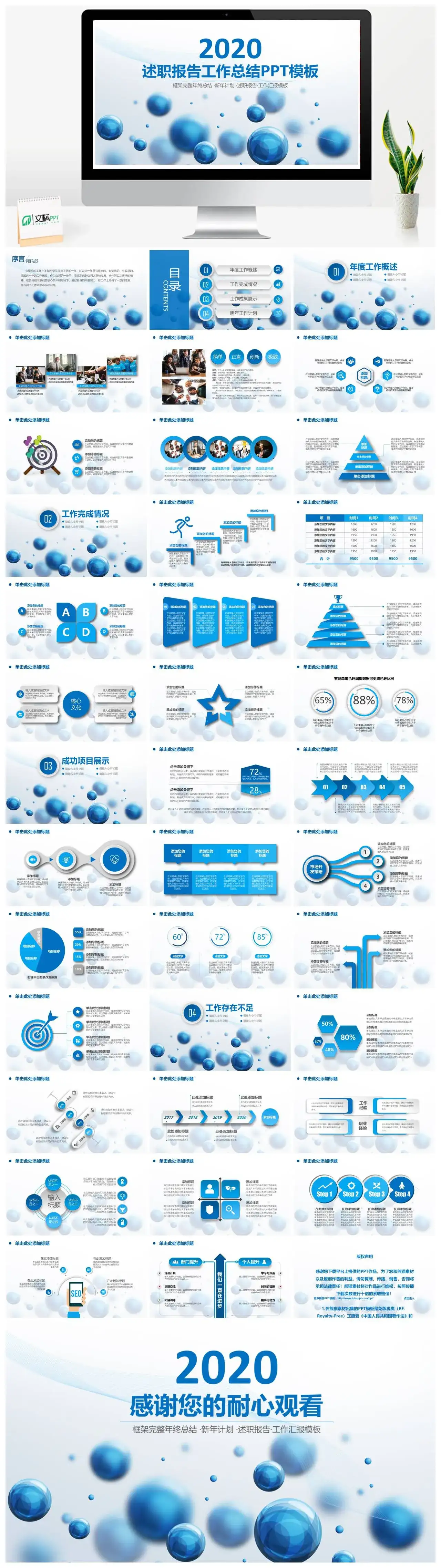 蓝色2021商务述职工作汇报年终总结动态PPT模板