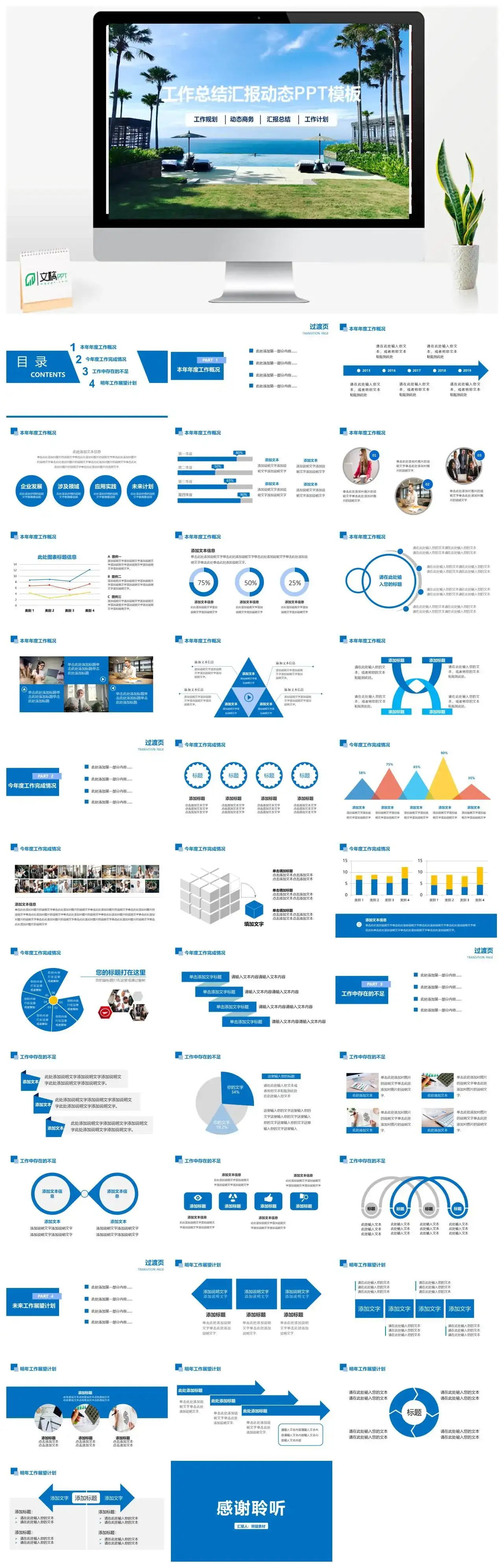 高端大气蓝色商务风工作总结汇报动态PPT模板