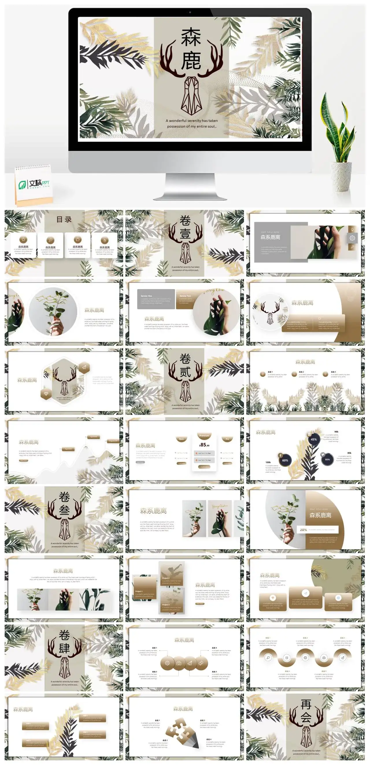 北欧清新国外高端森鹿PPT模板