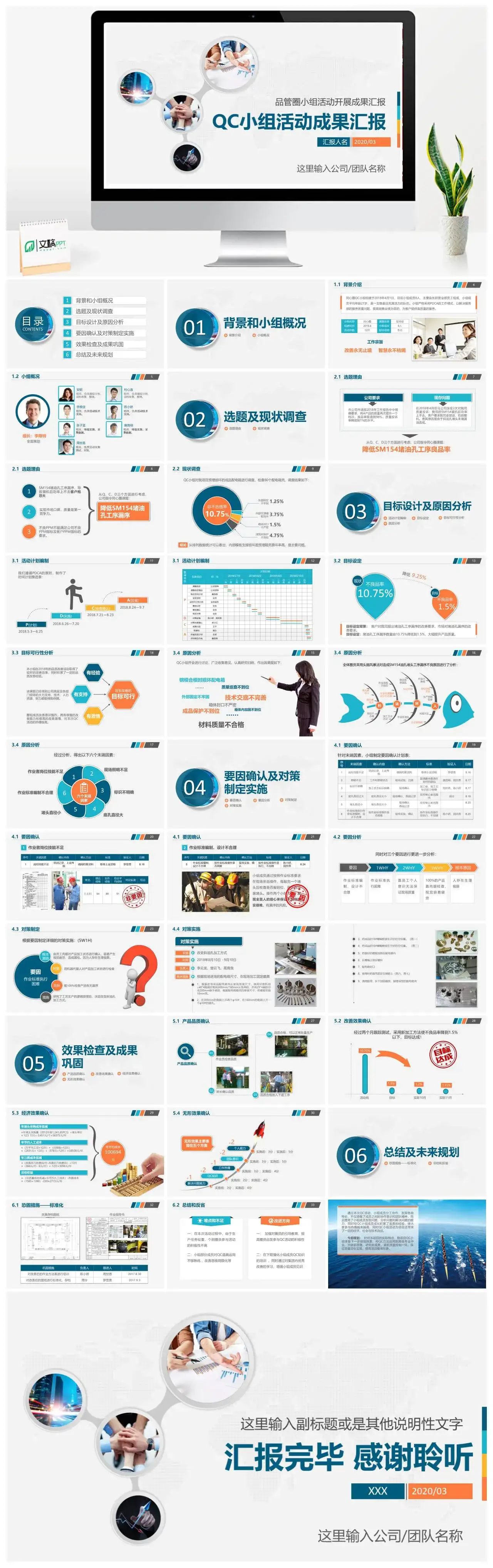 QC小组活动成果汇报工品管圈成果汇报ppt模板