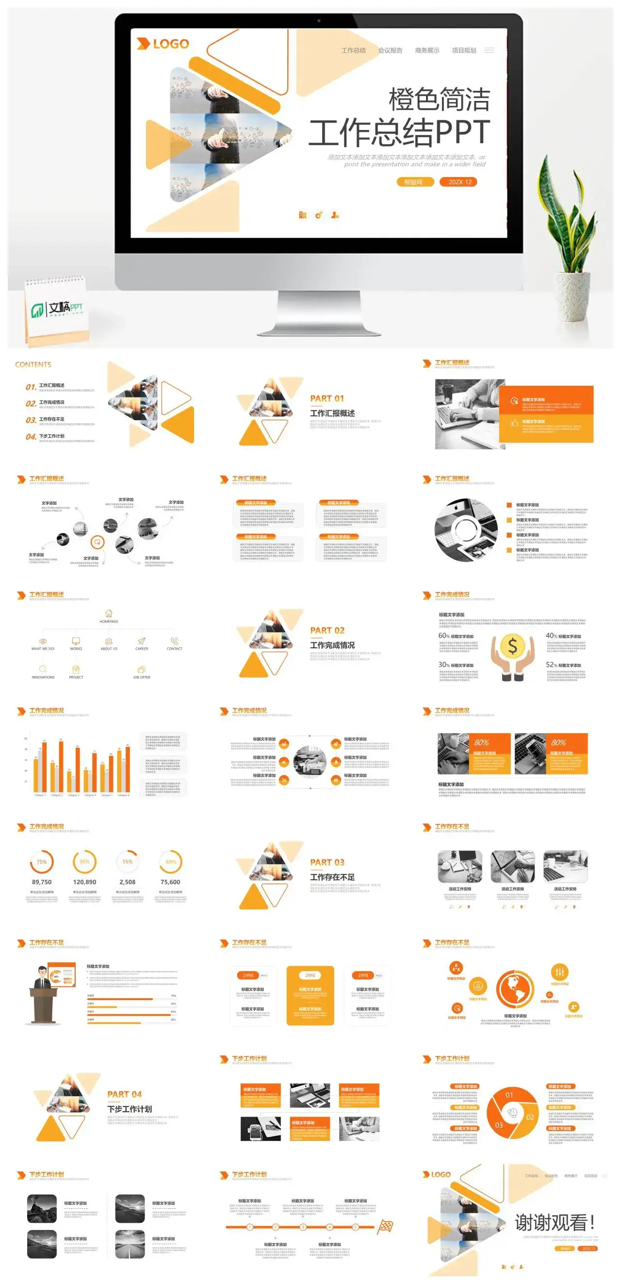 橙色简洁工作总结述职PPT模版
