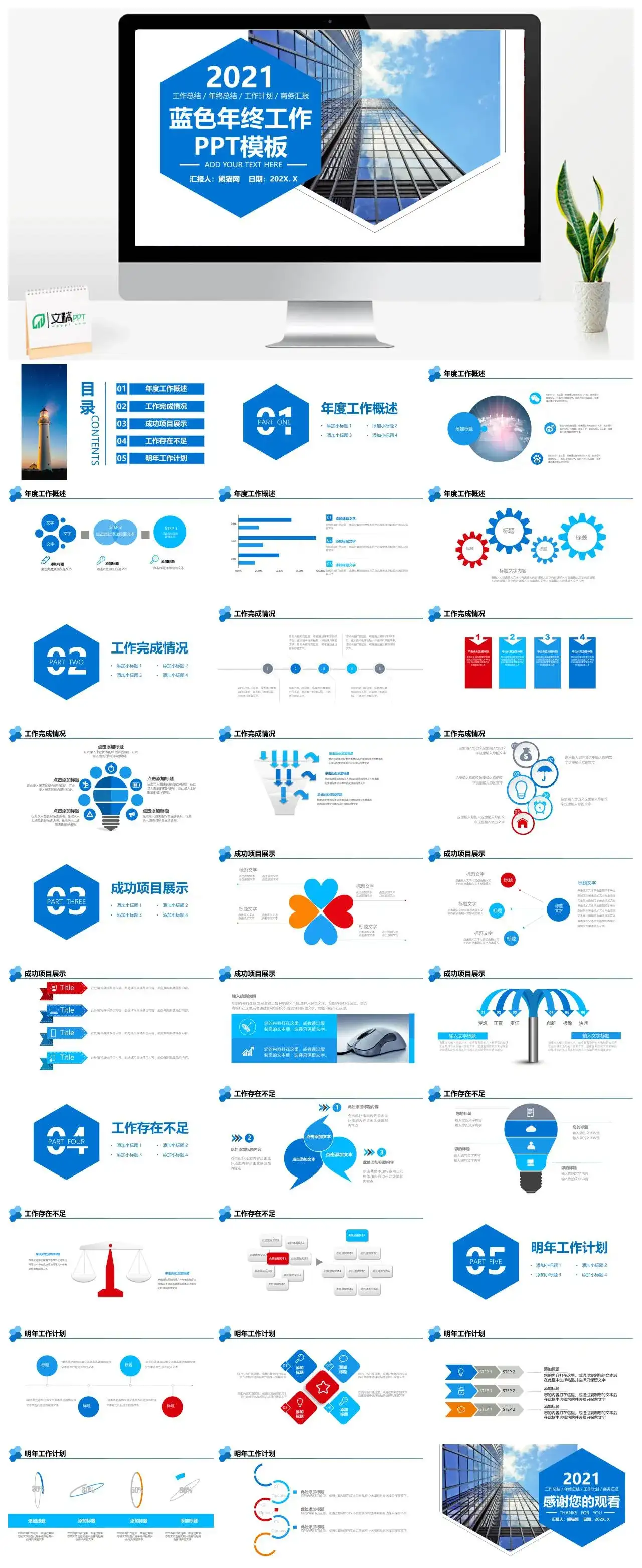 商务原创蓝色年终工作年终总结述职PPT模板
