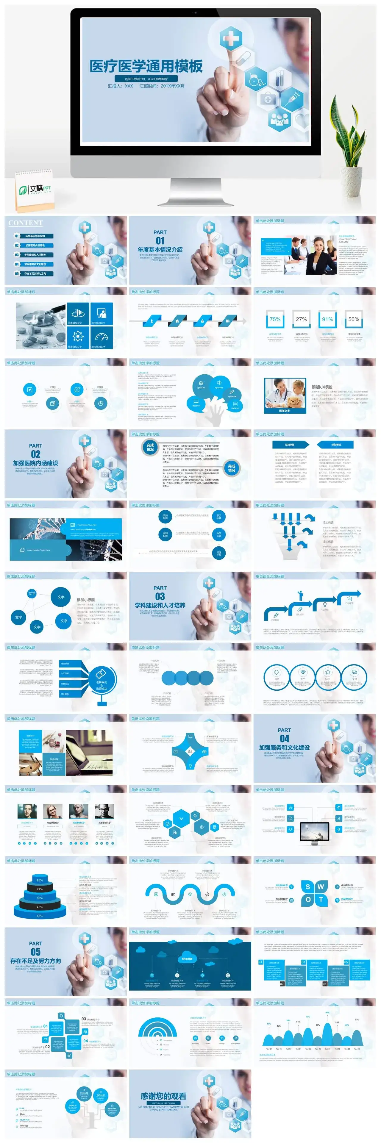 商务蓝色医疗医学通用模板适用于总结计划项目汇报PPT模板