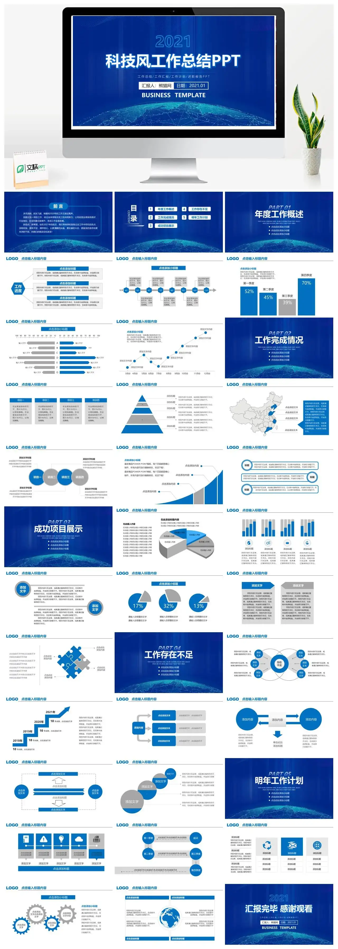 蓝色科技风工作总结述职PPT模版