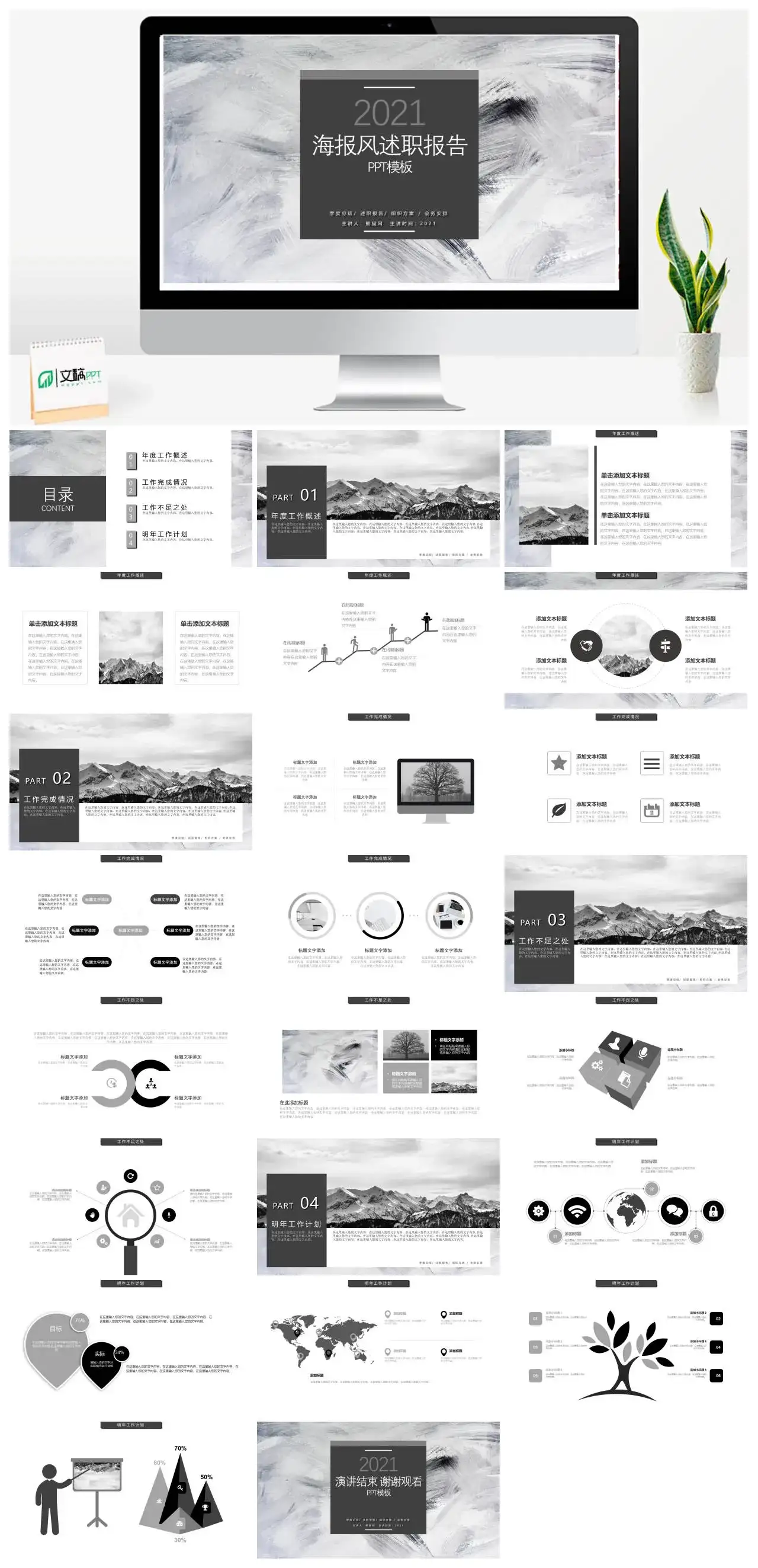 大气黑灰海报风述职报告PPT模版