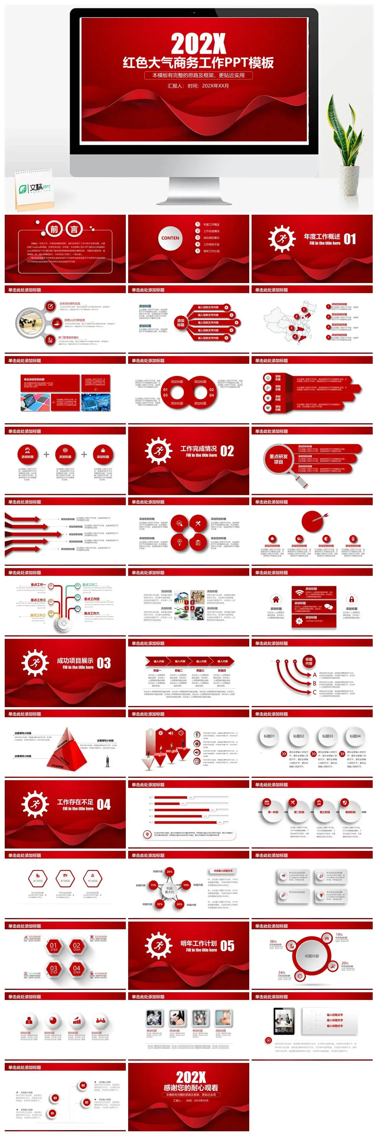 202X年红色商务工作年度工作概述项目展示工作计划年终总结ppt模板