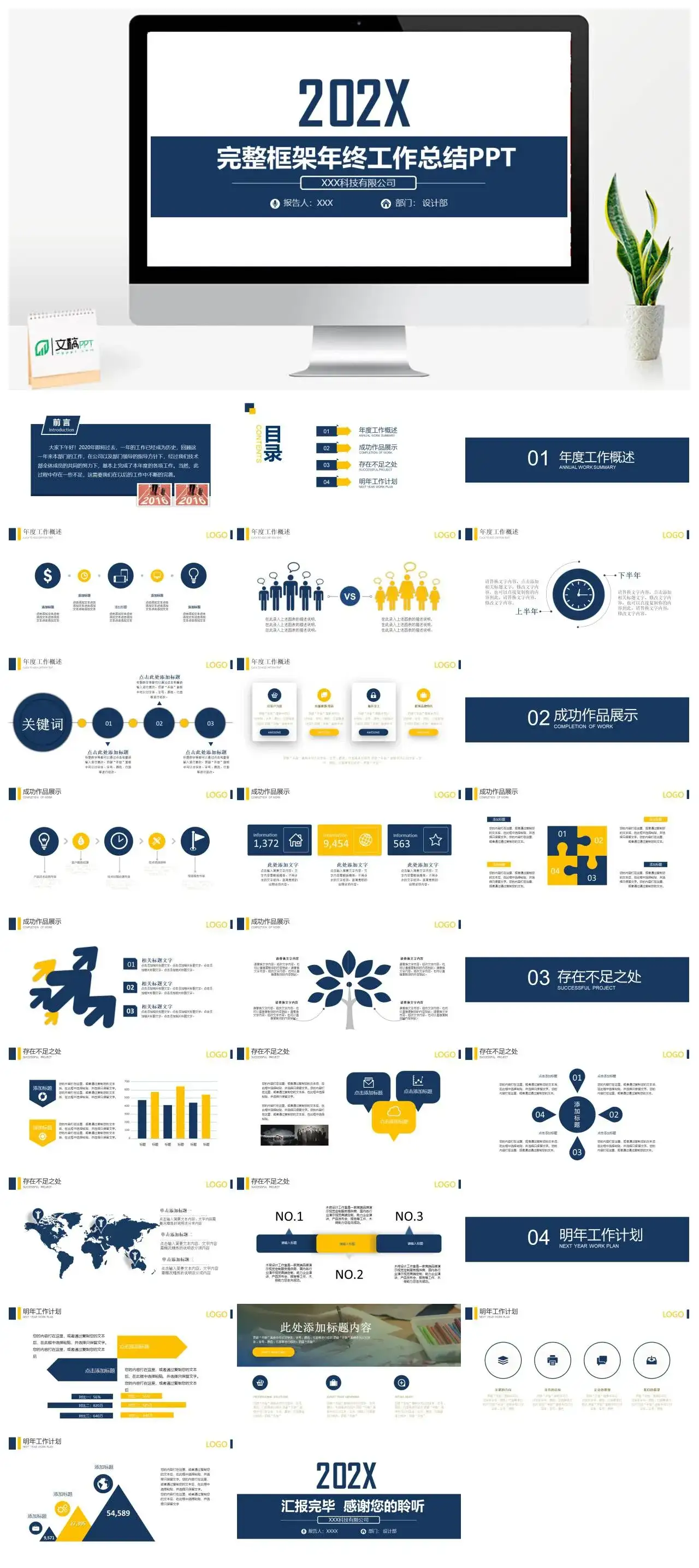 简约完整框架工作概述完成情况项目成果不足之处工作总结计划PPT模板