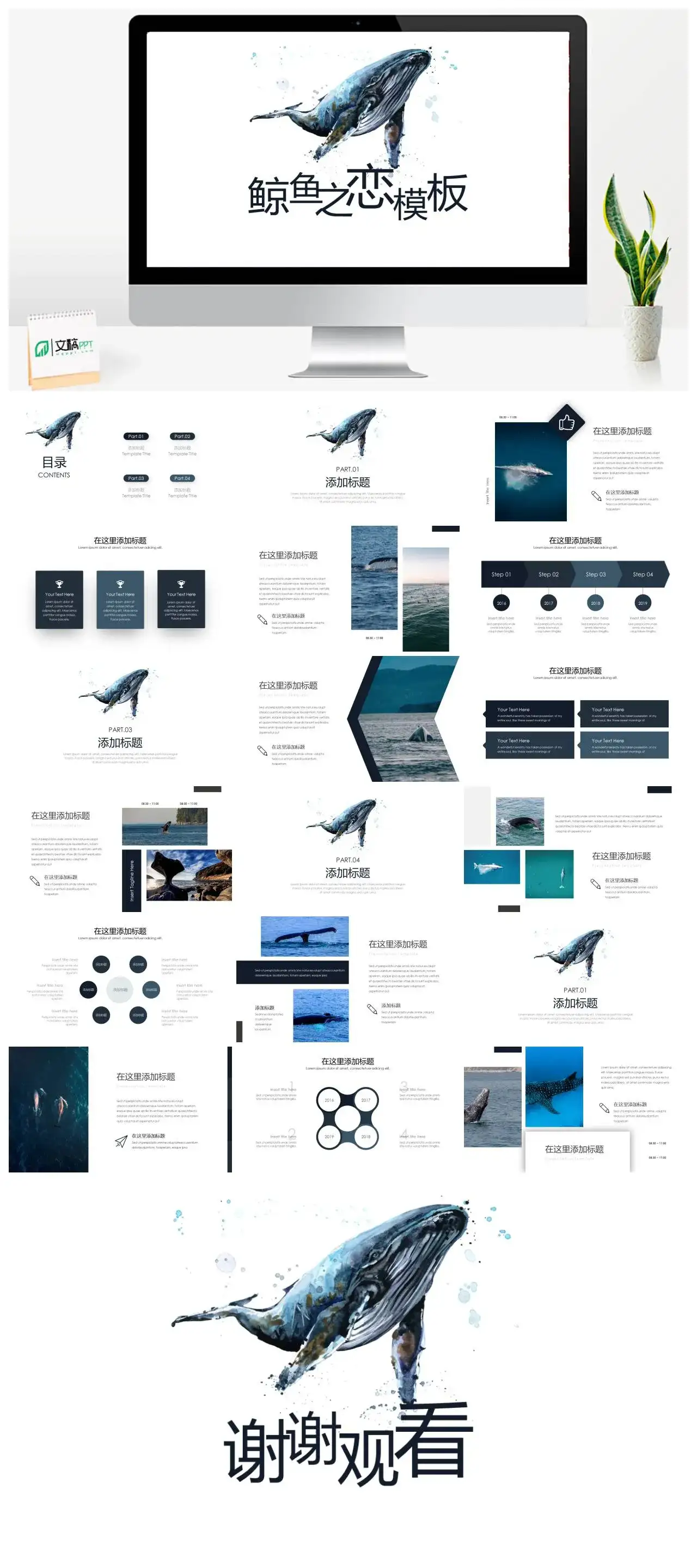 治愈系鲸鱼之恋PPT模板