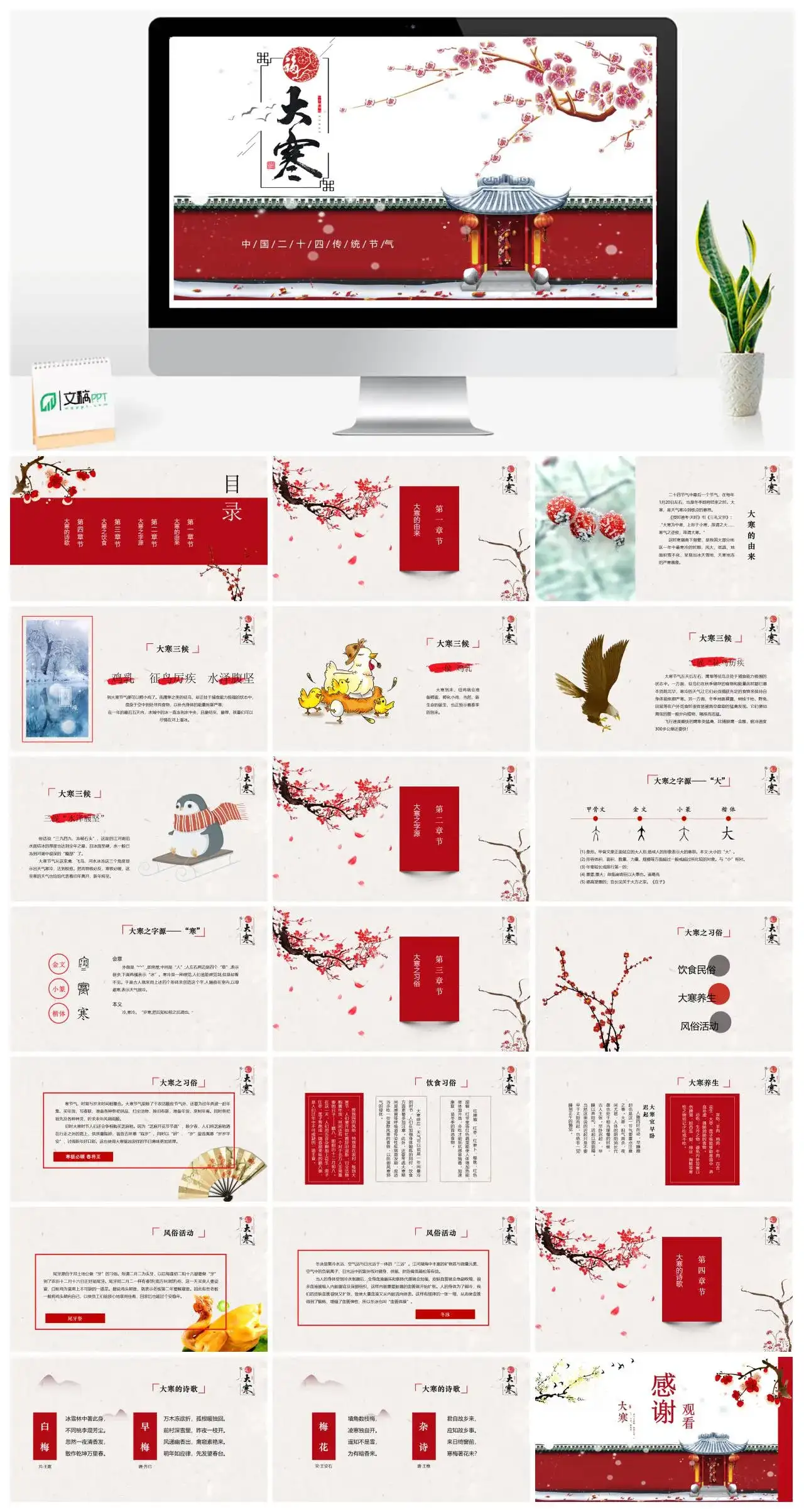 中国风中国二十四传统节气大寒PPT模板
