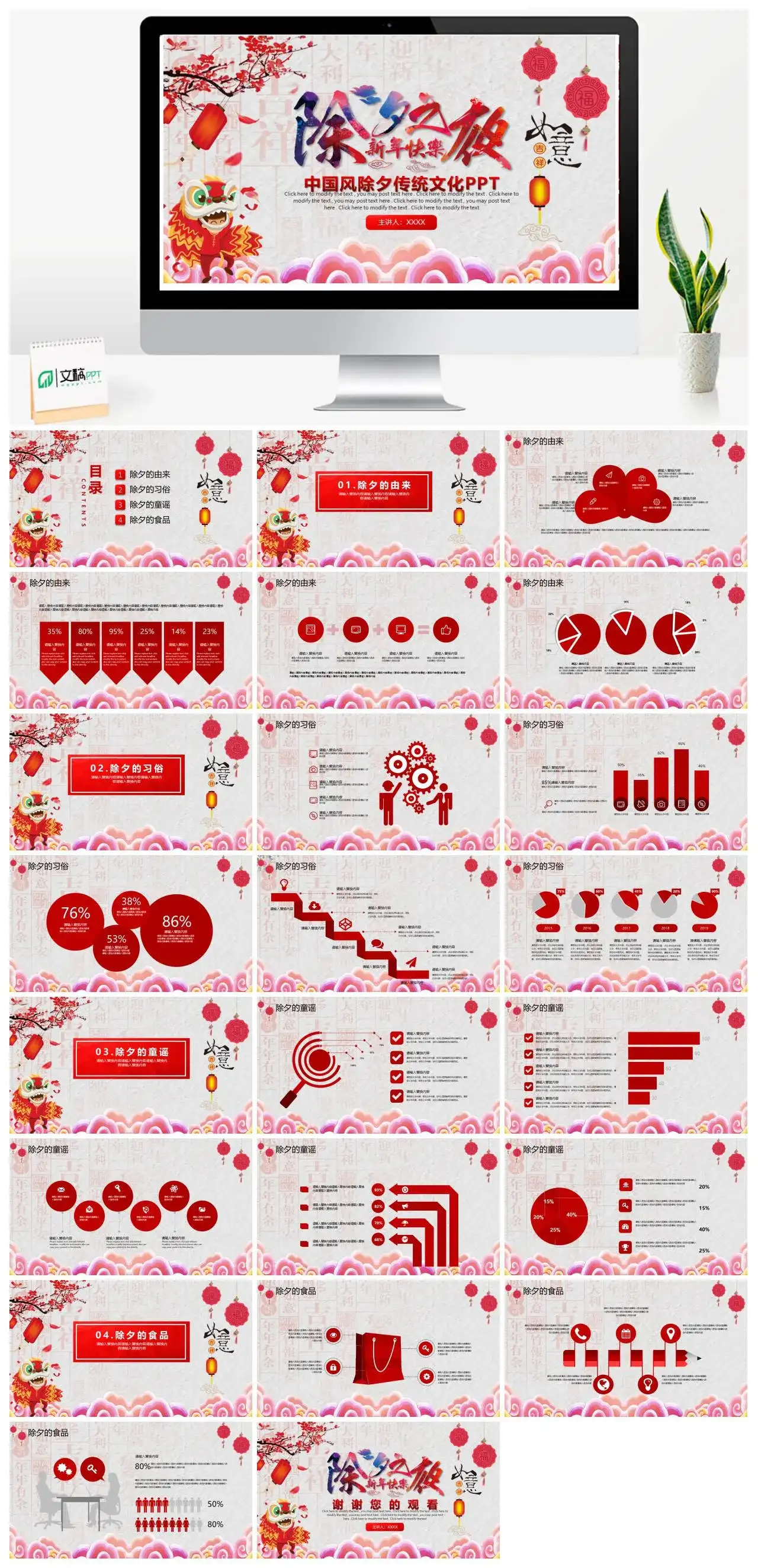 中国风新年快乐除夕之夜传统文化PPT模板