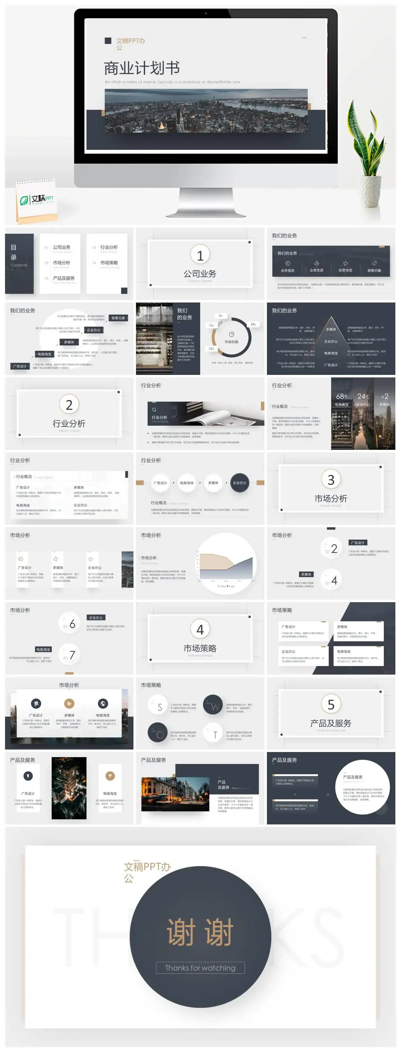 简约商业计划书公司业务策划创业项目计划书融资计划ppt模板