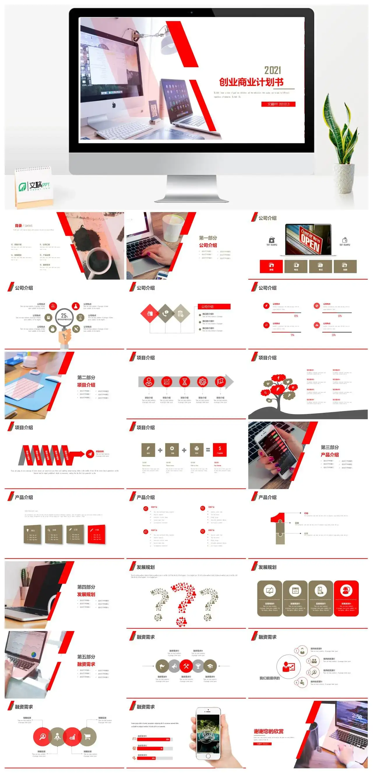 红色商务大气创业商业计划书项目介绍发展规划产品运营PPT模板