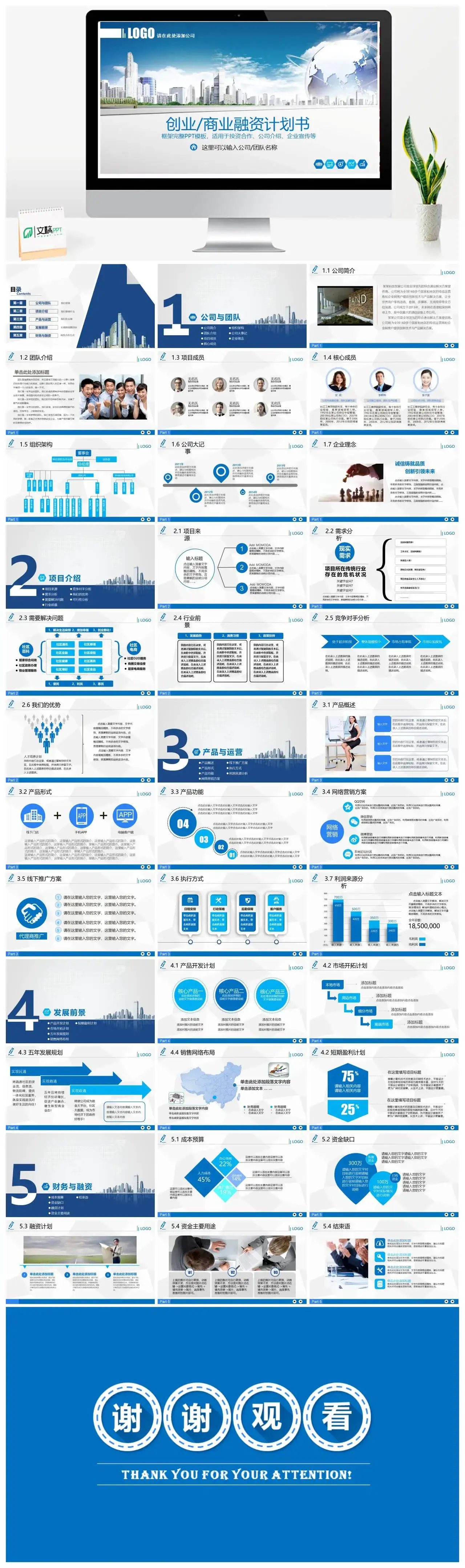 商务创业商业融资计划书PPT模板