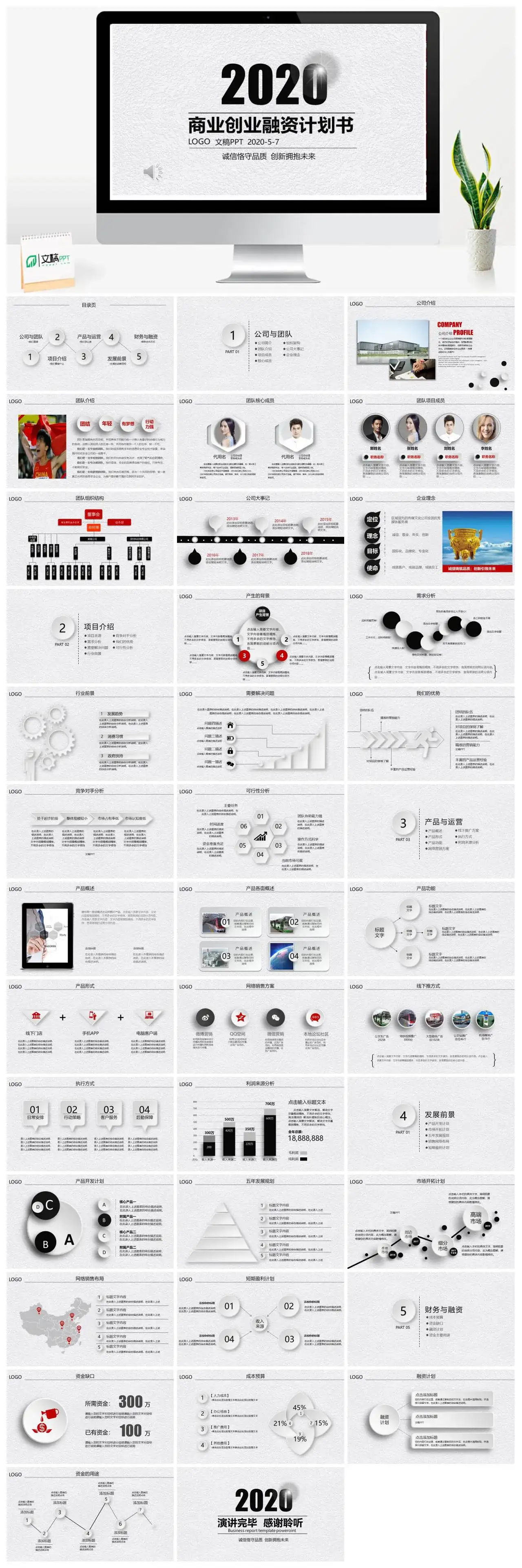 简约商业创业融资计划书PPT模板