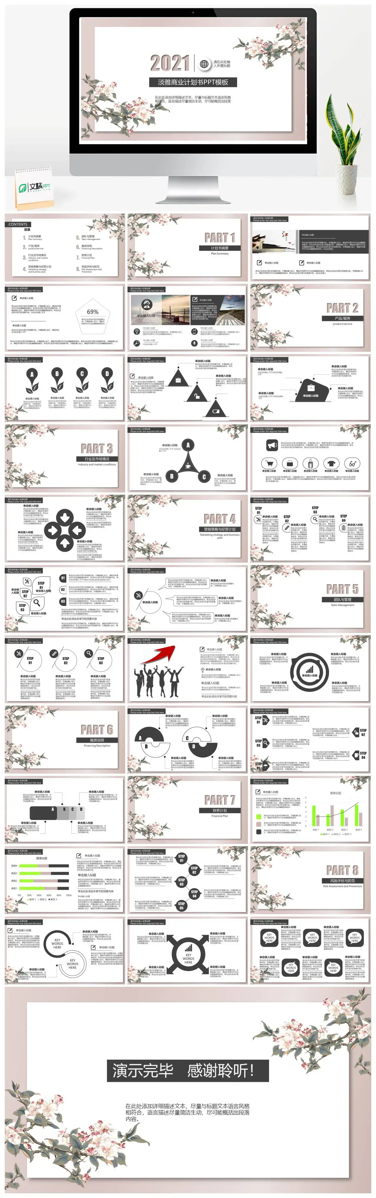 淡雅小清新计划书摘要行业及市场情况商业计划书PPT模板