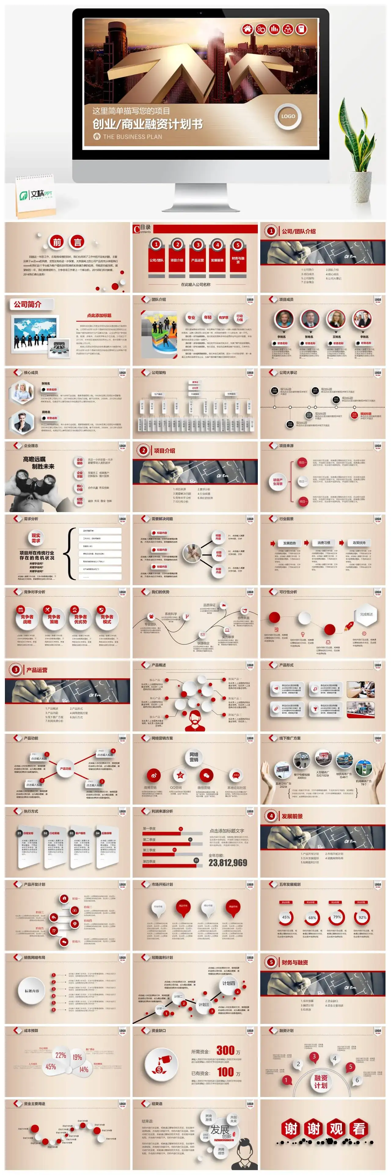 微粒体创业商业融资计划书招商计划书PPT模板