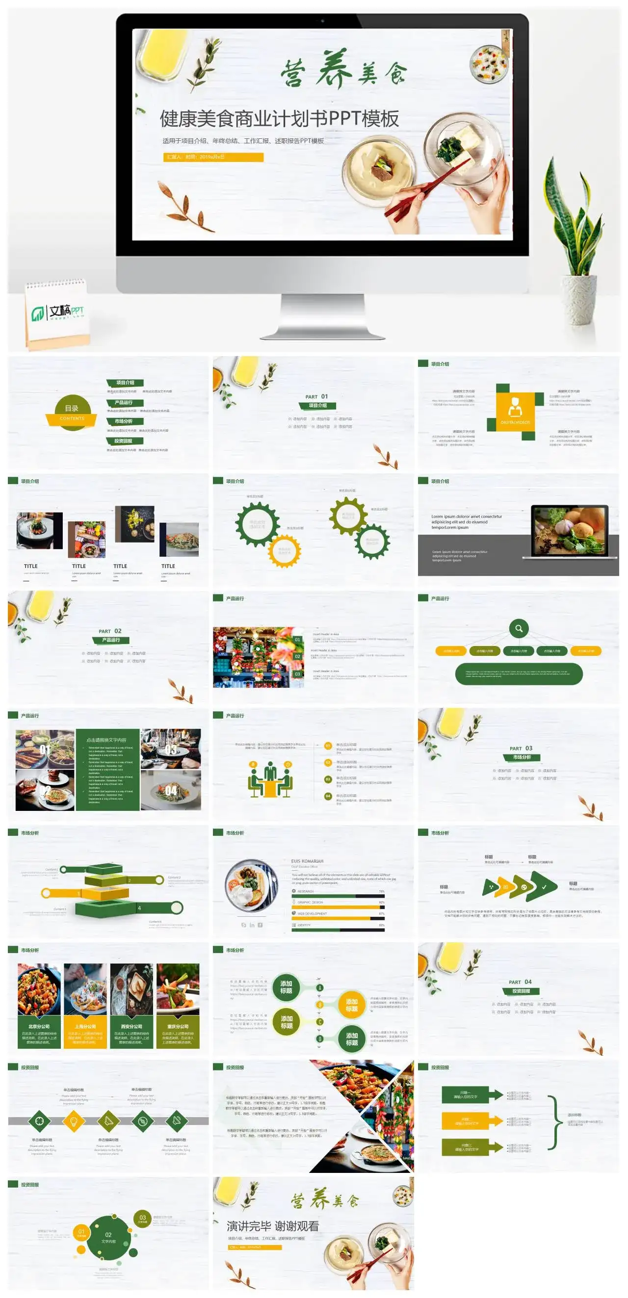 简约项目介绍年终总结工作汇报述职报告健康美食商业计划书PPT模板
