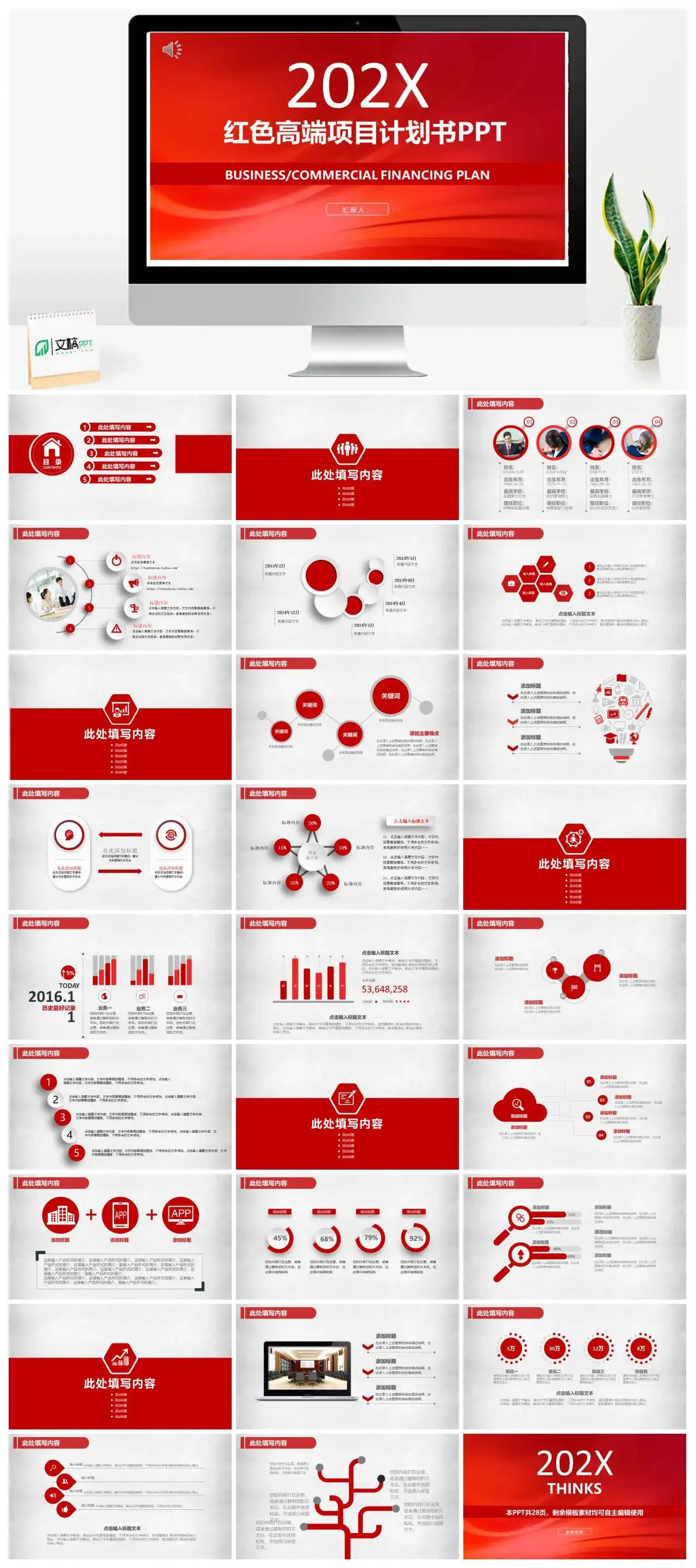 红色微粒体高端公司简介商业计划项目计划书通用PPT模板