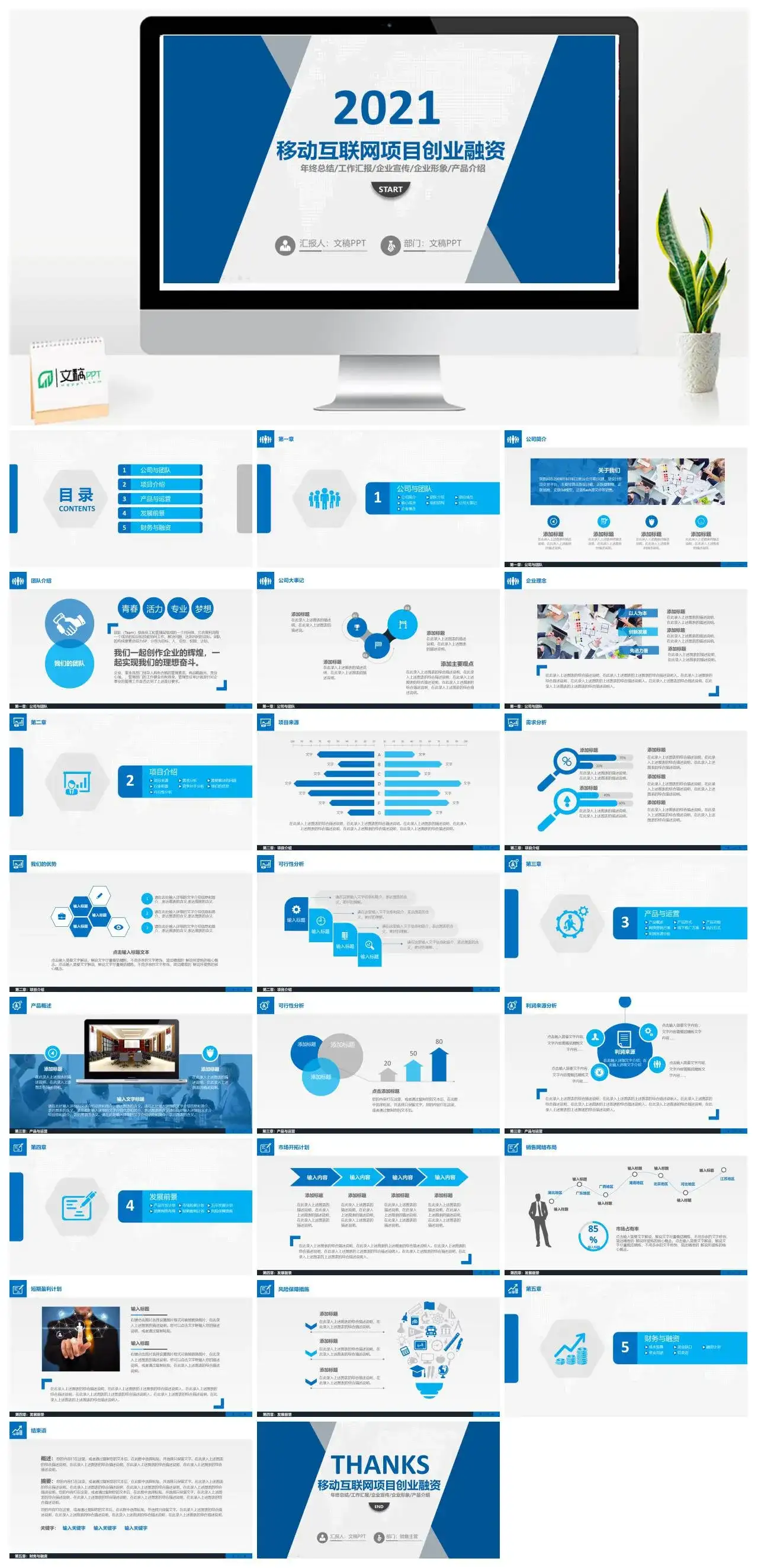 简约移动互联网项目创业融资PPT模版