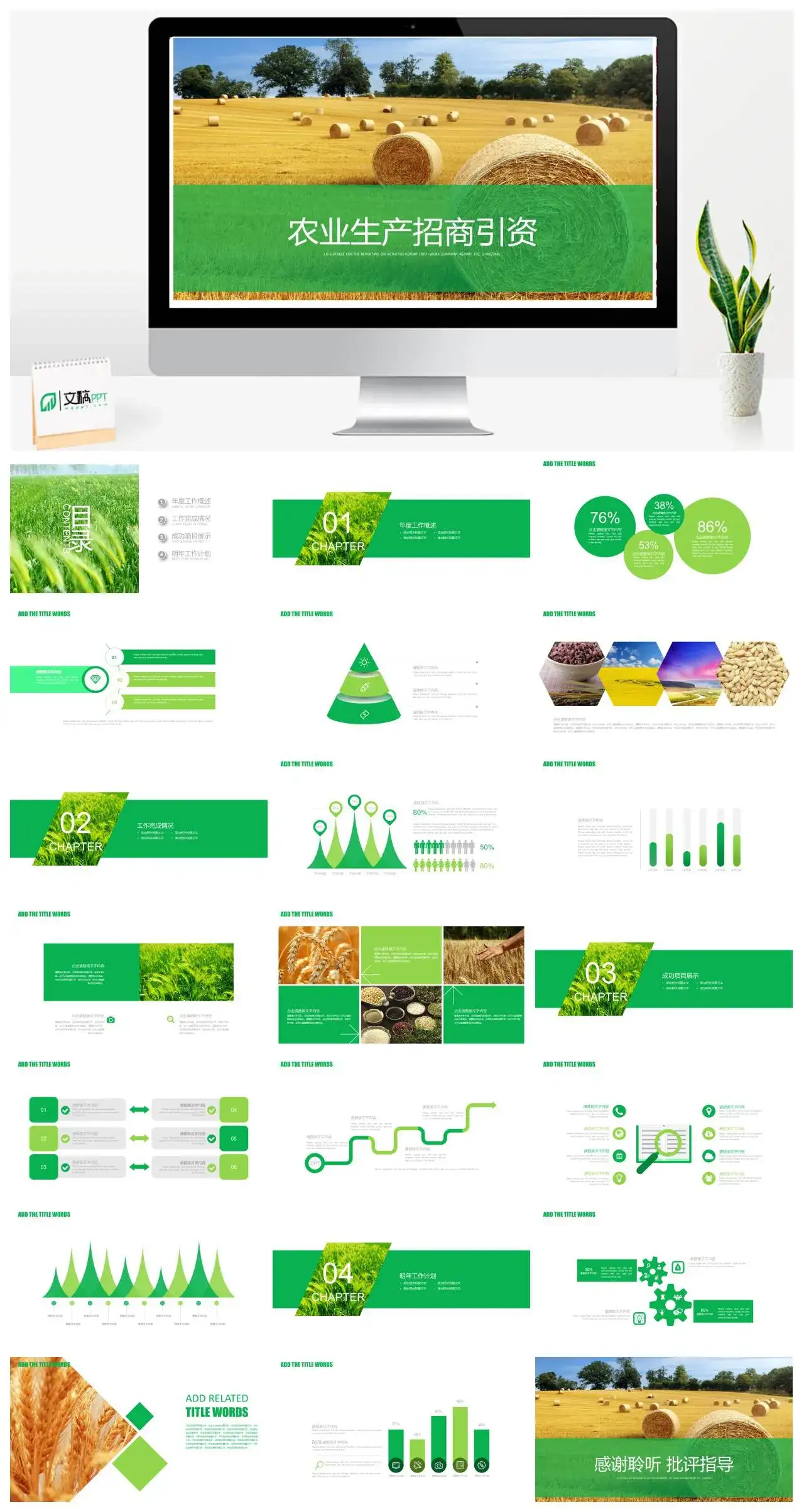 农业生产招商引资年度工作概述项目展示明年工作计划农产品ppt模板