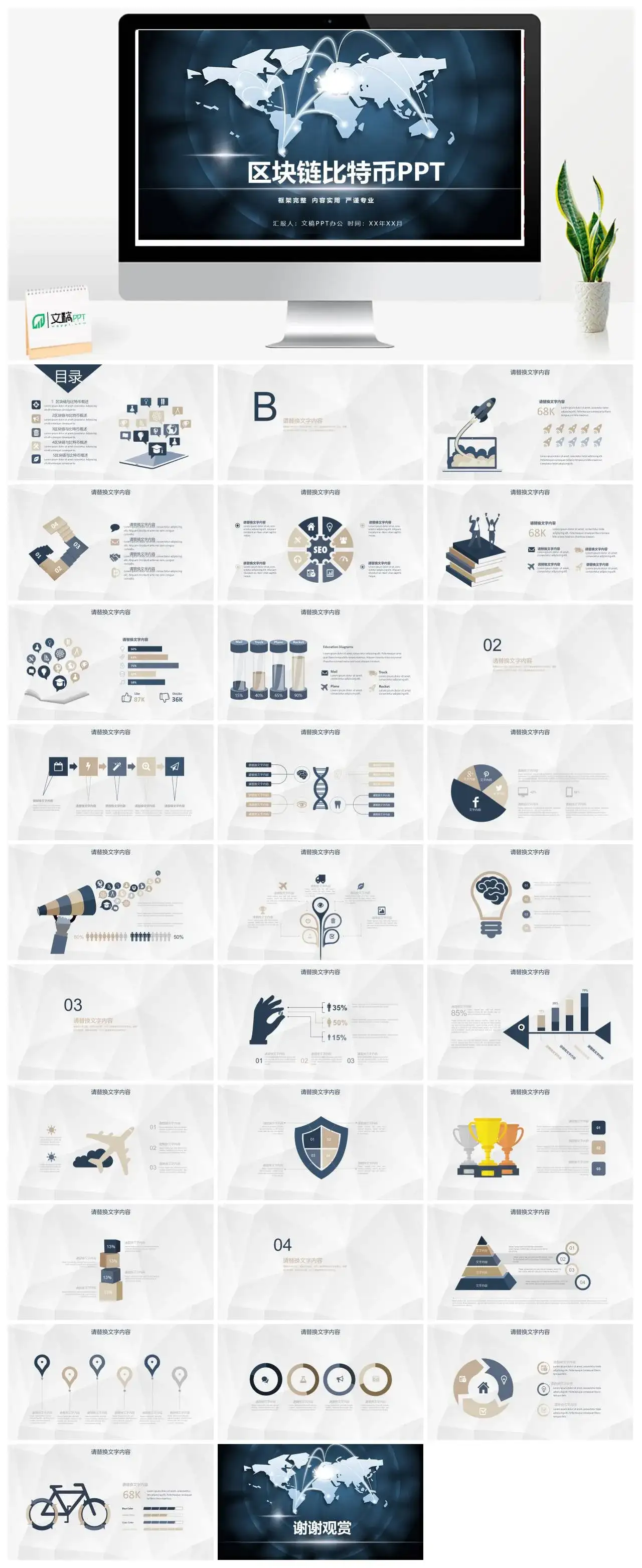 严谨专业框架完整区块链比特币商业计划书PPT模版