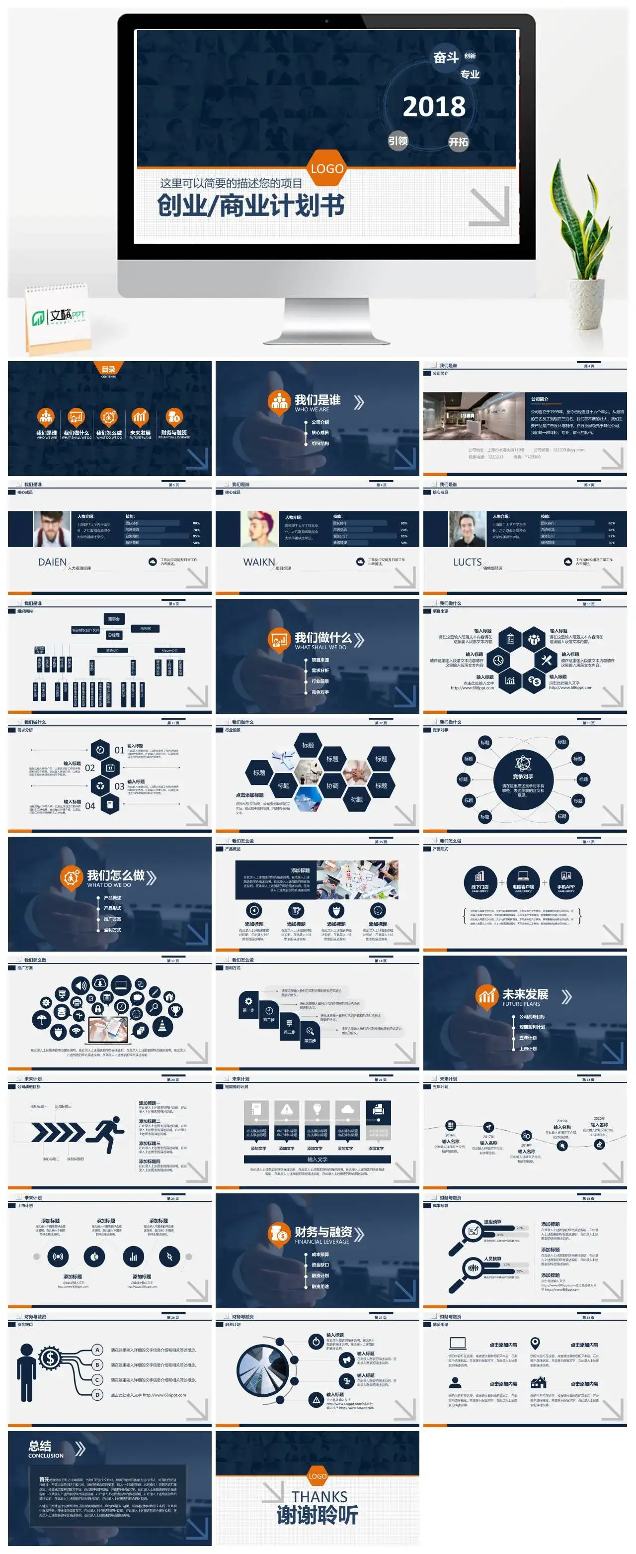 深色商务大气公司组织结构创业商业计划书PPT模板
