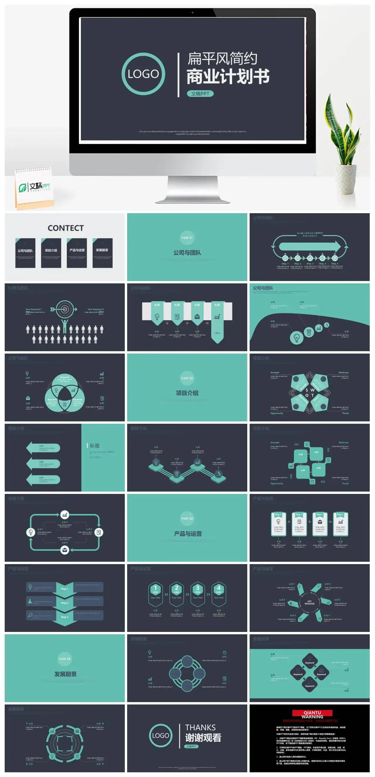 黑色扁平风商业计划书PPT模板通用