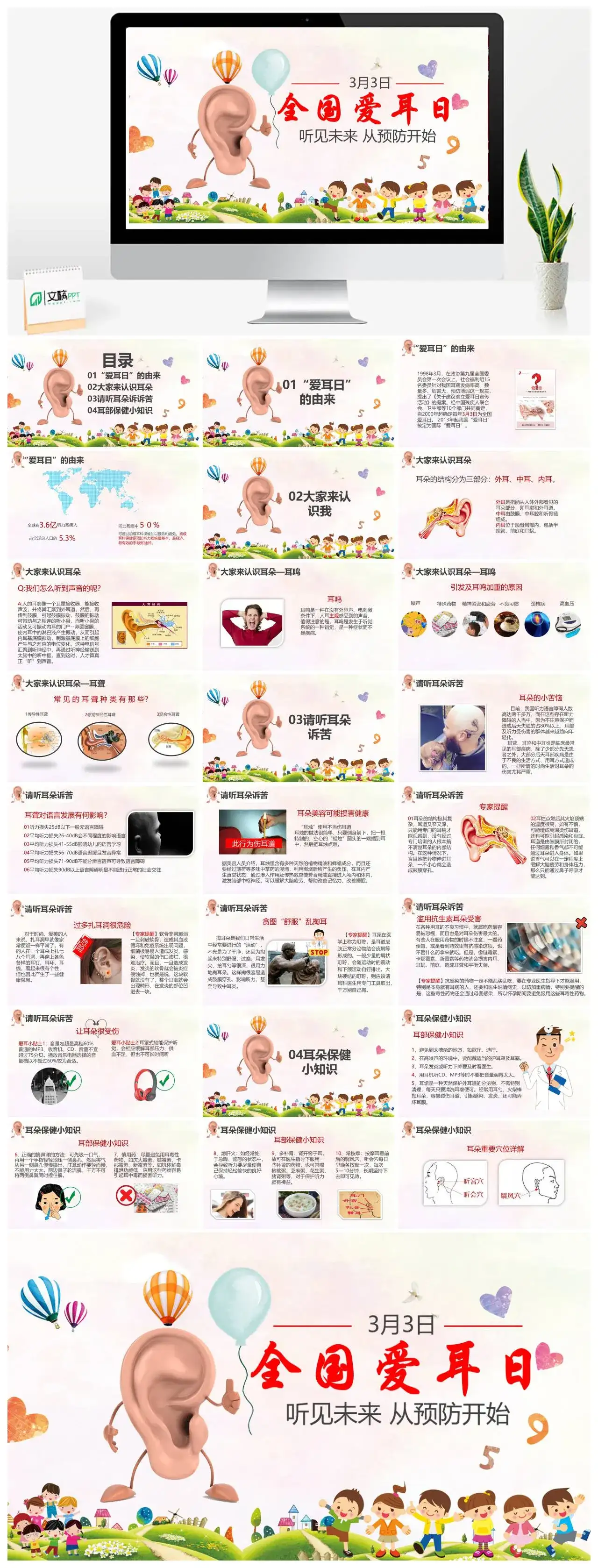 听见未来从预防开始3月3日全国爱耳日PPT模板