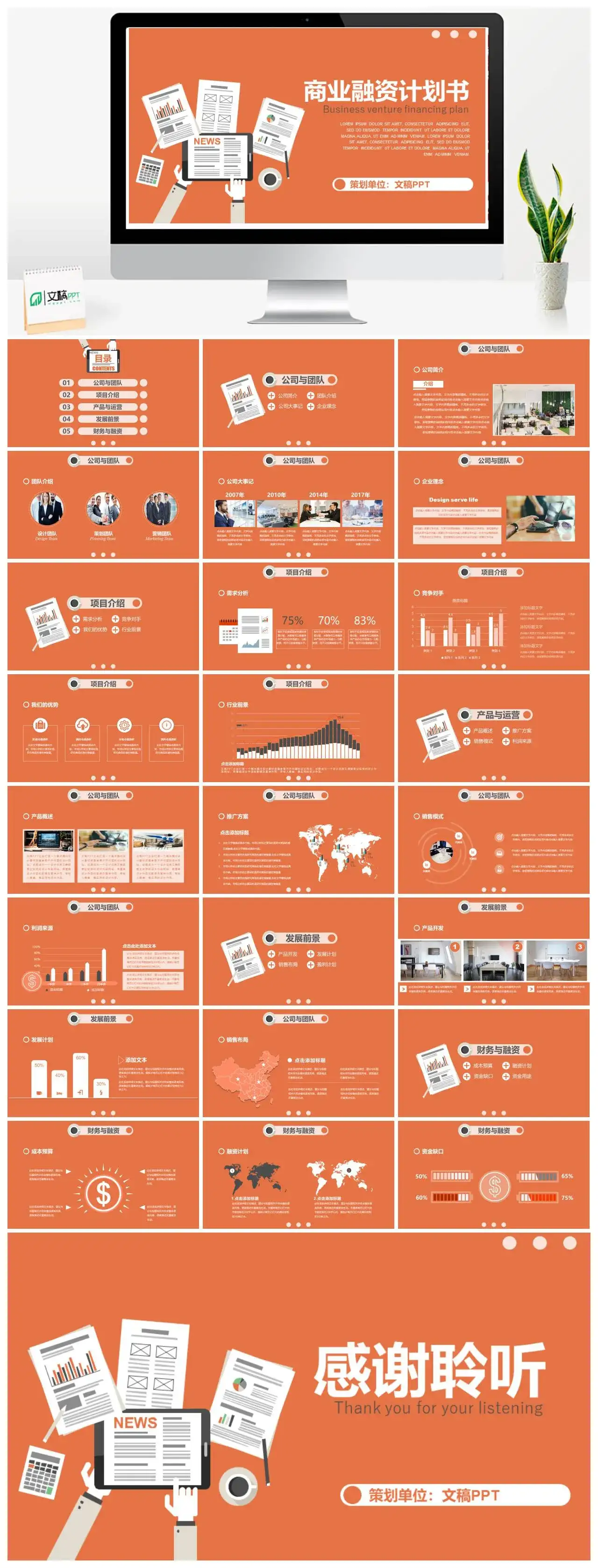 简约橙色商业融资计划书PPT模版