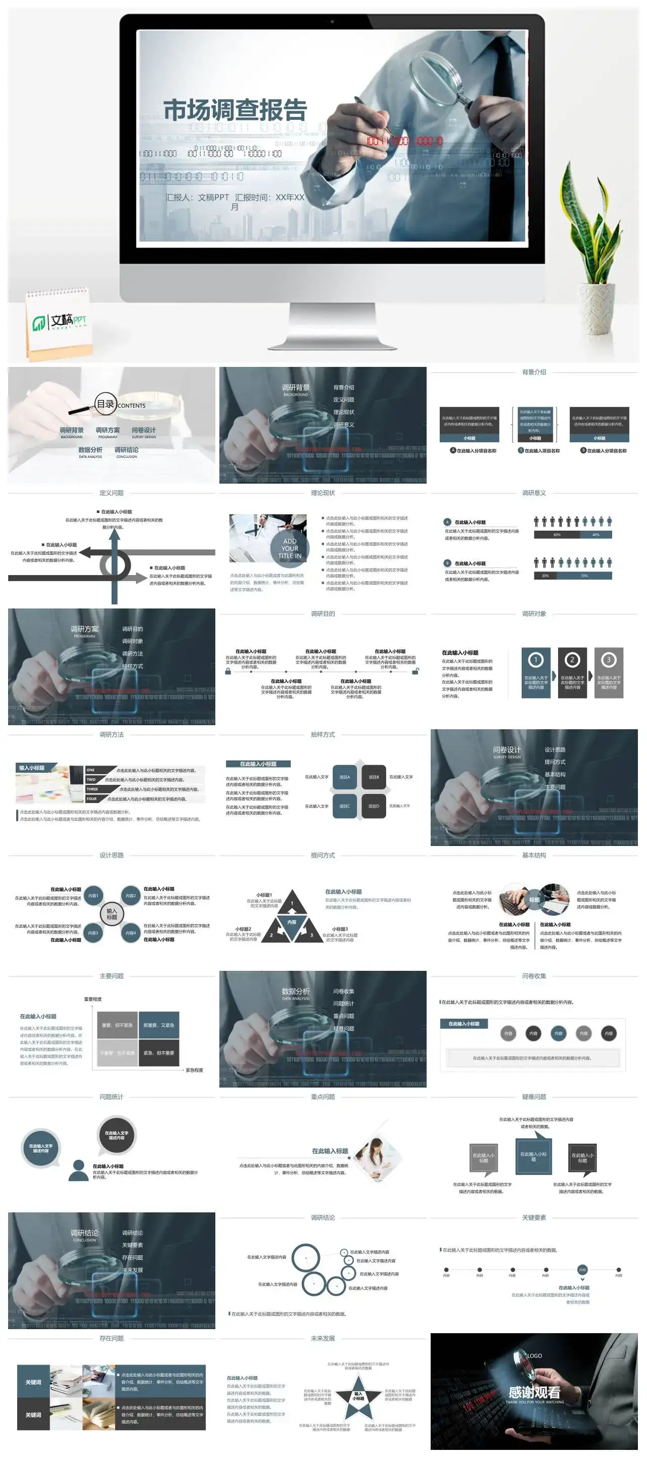 商务风简约市场调查报告调研方案PPT模板