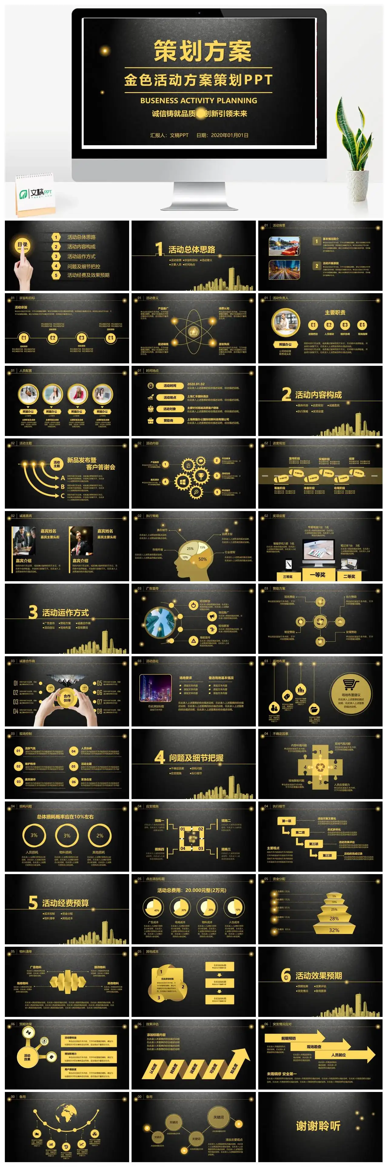 金色商务活动方案策划PPT模板