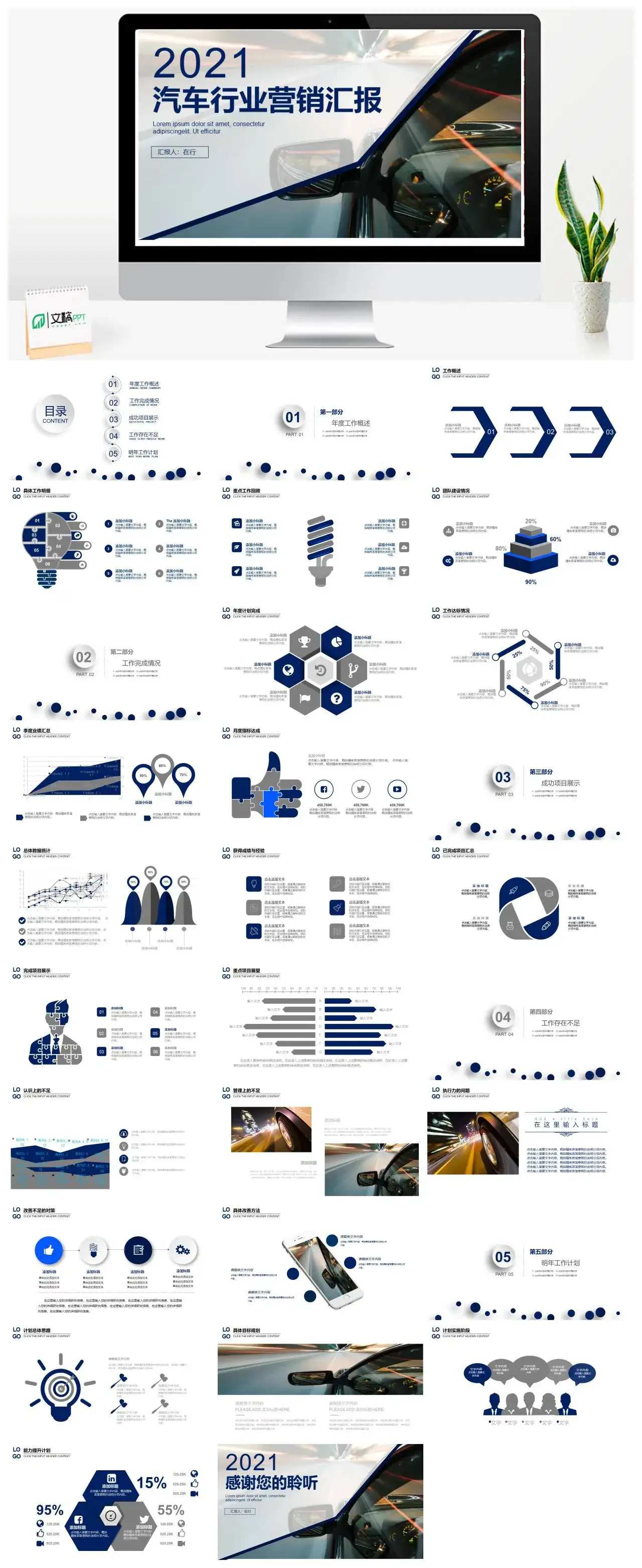 2021最新蓝色商务风汽车营销PPT演示模板