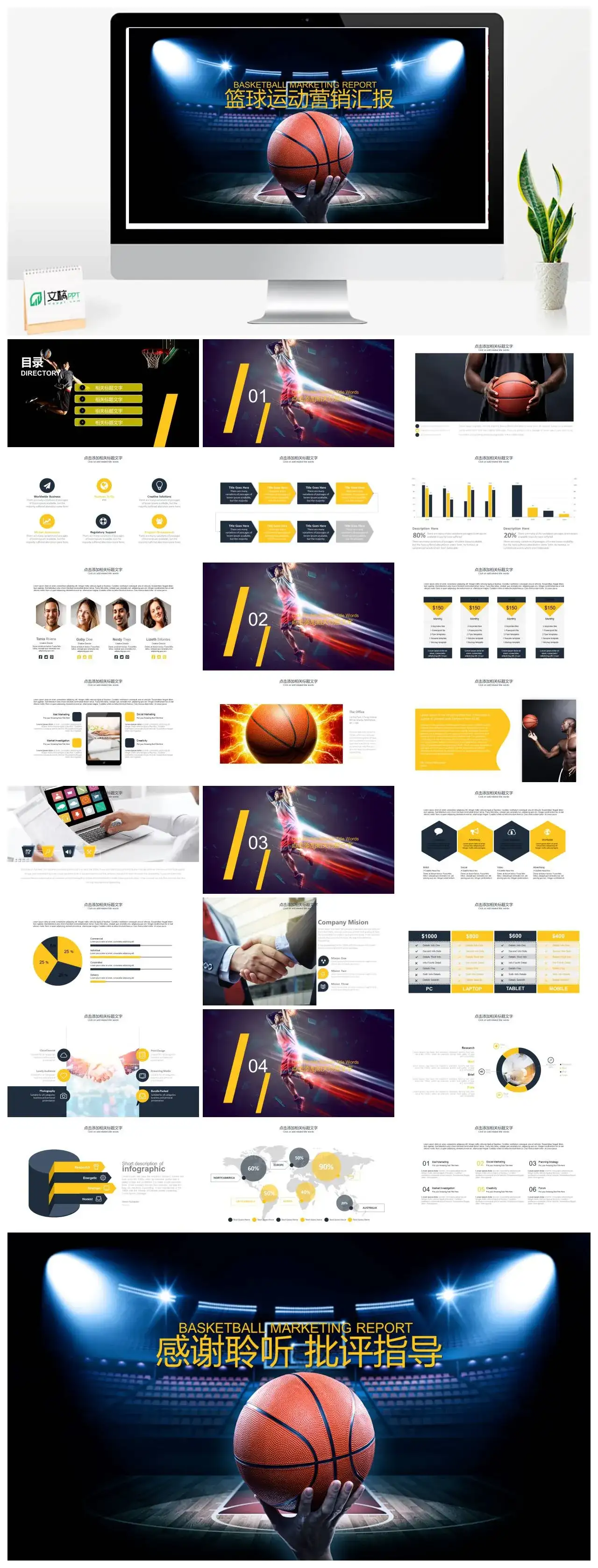 白色商务篮球运动营销汇报工作总结新年计划通用PPT模板
