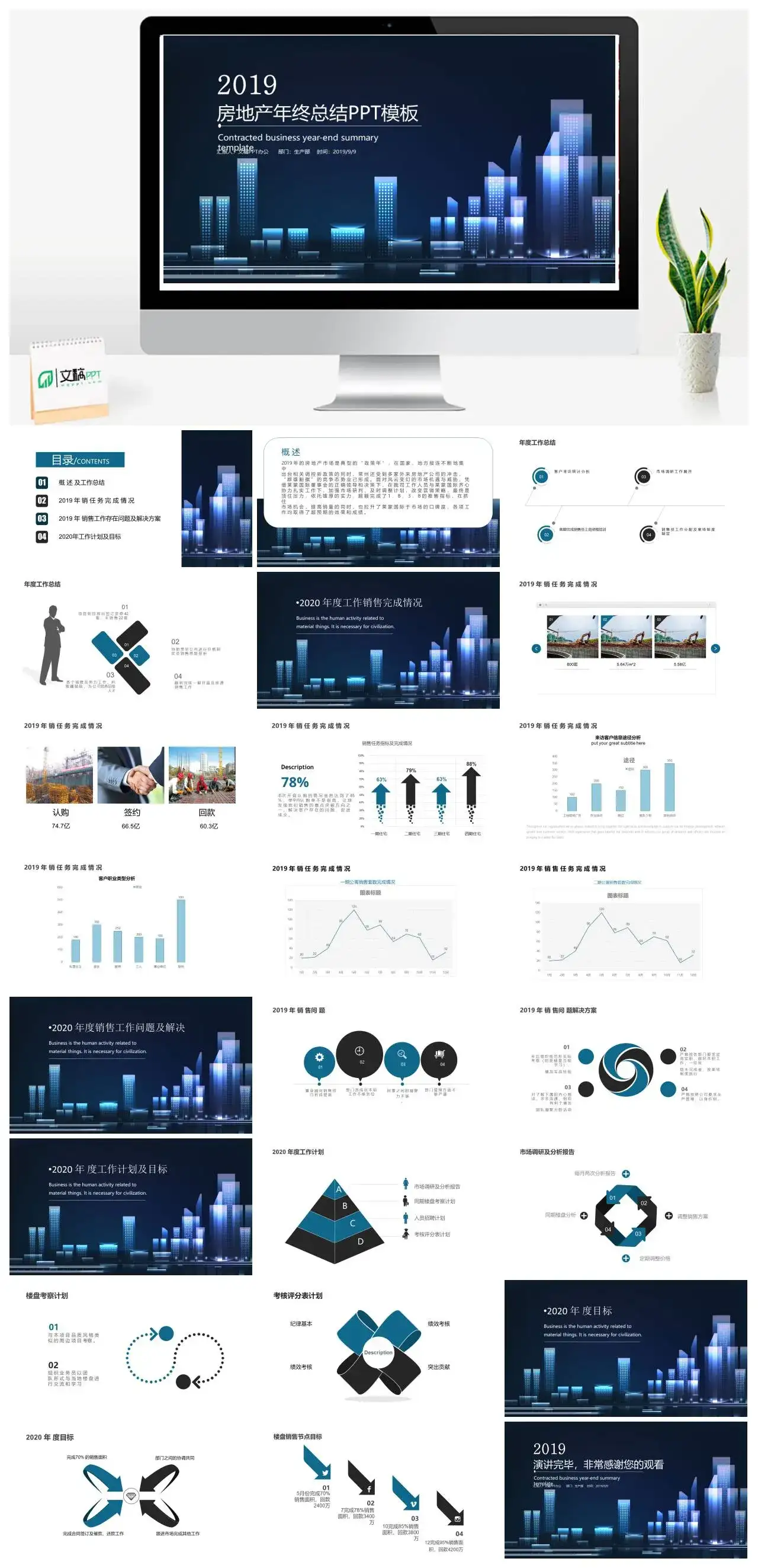白色简约房地产年终总结任务完成情况工作存在问题解决方案PPT模板