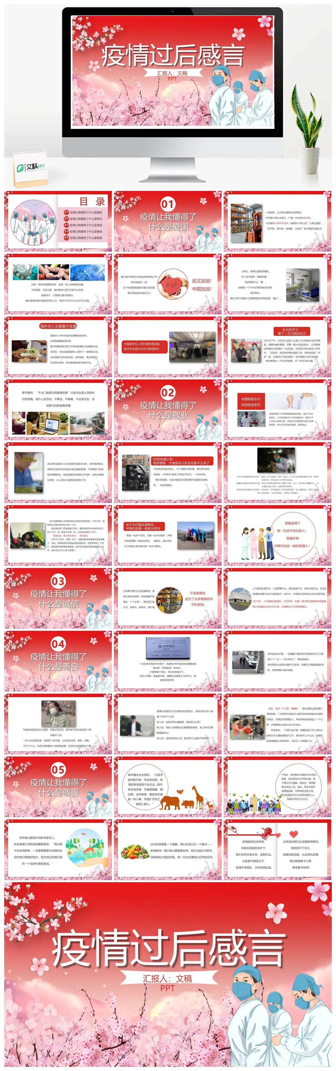 粉丝花朵疫情过后感言PPT模板