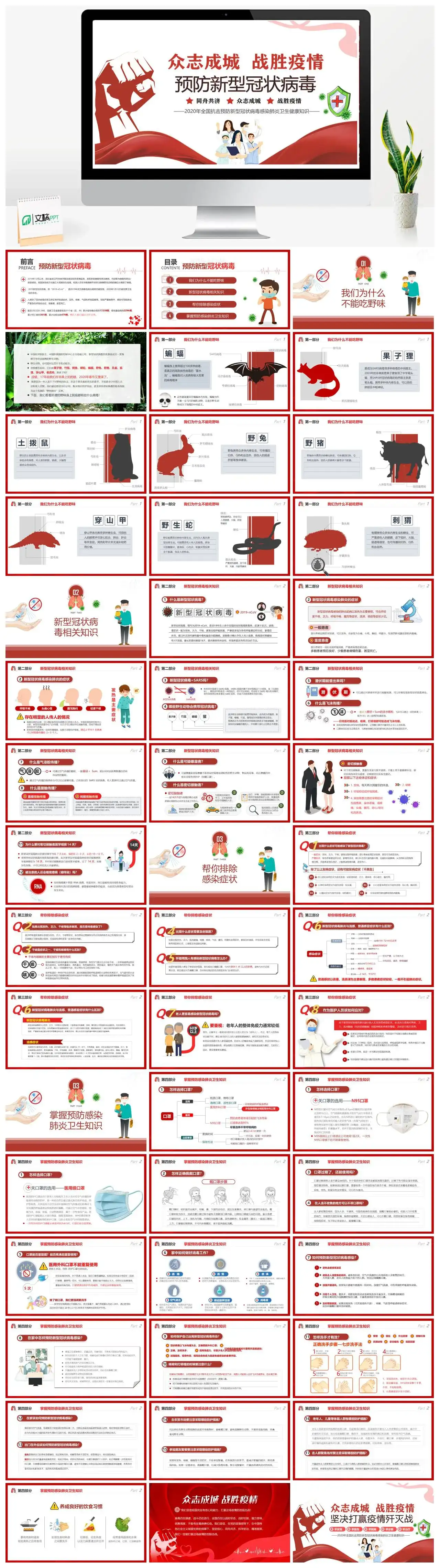全国抗击预防新型冠状病毒感染卫生健康知识PPT模板