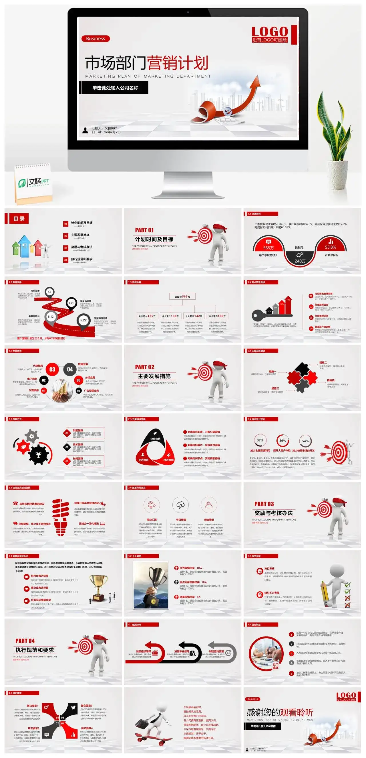 红色商务风市场部门营销计划PPT模板